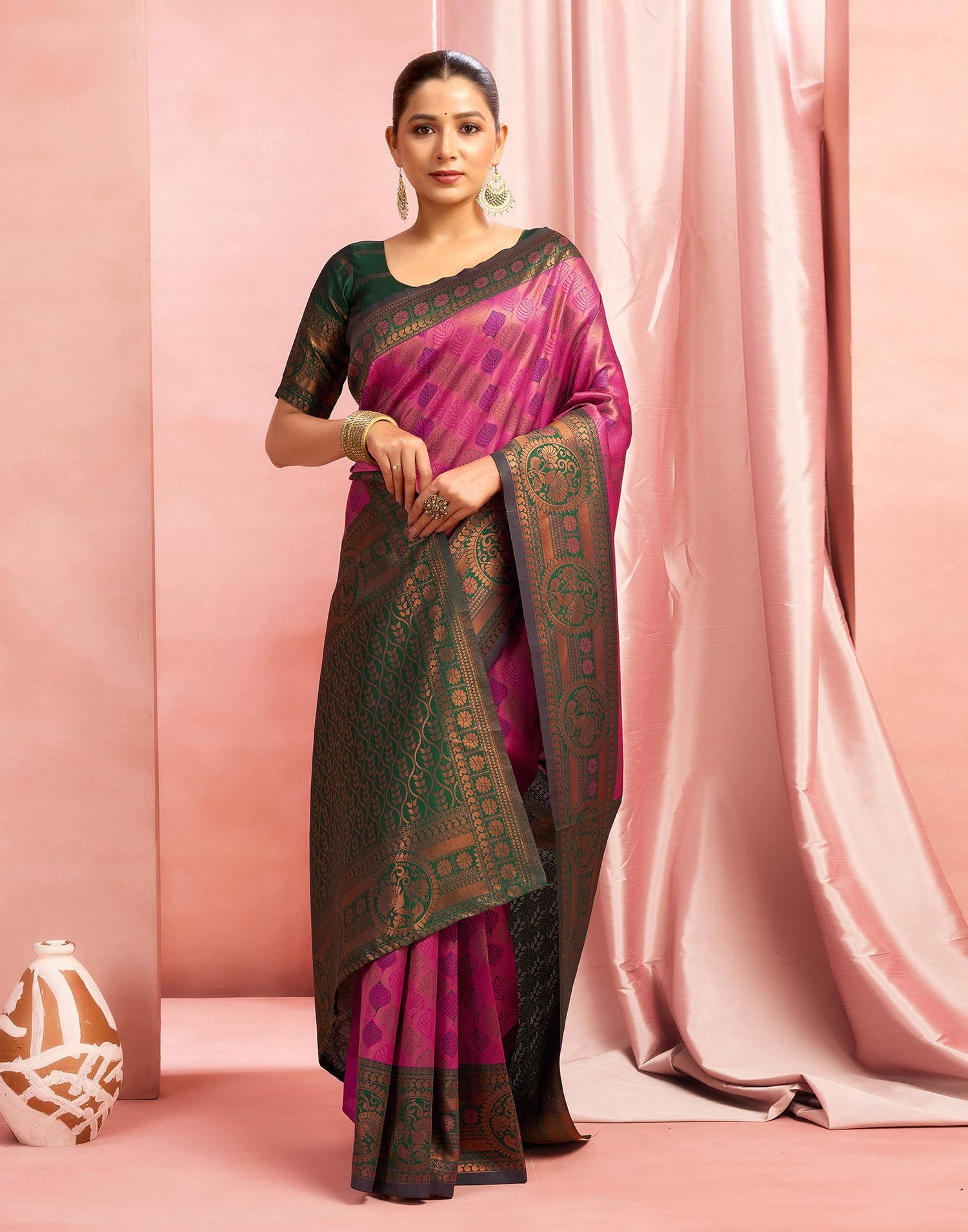 Bright Pink Silk Woven Saree