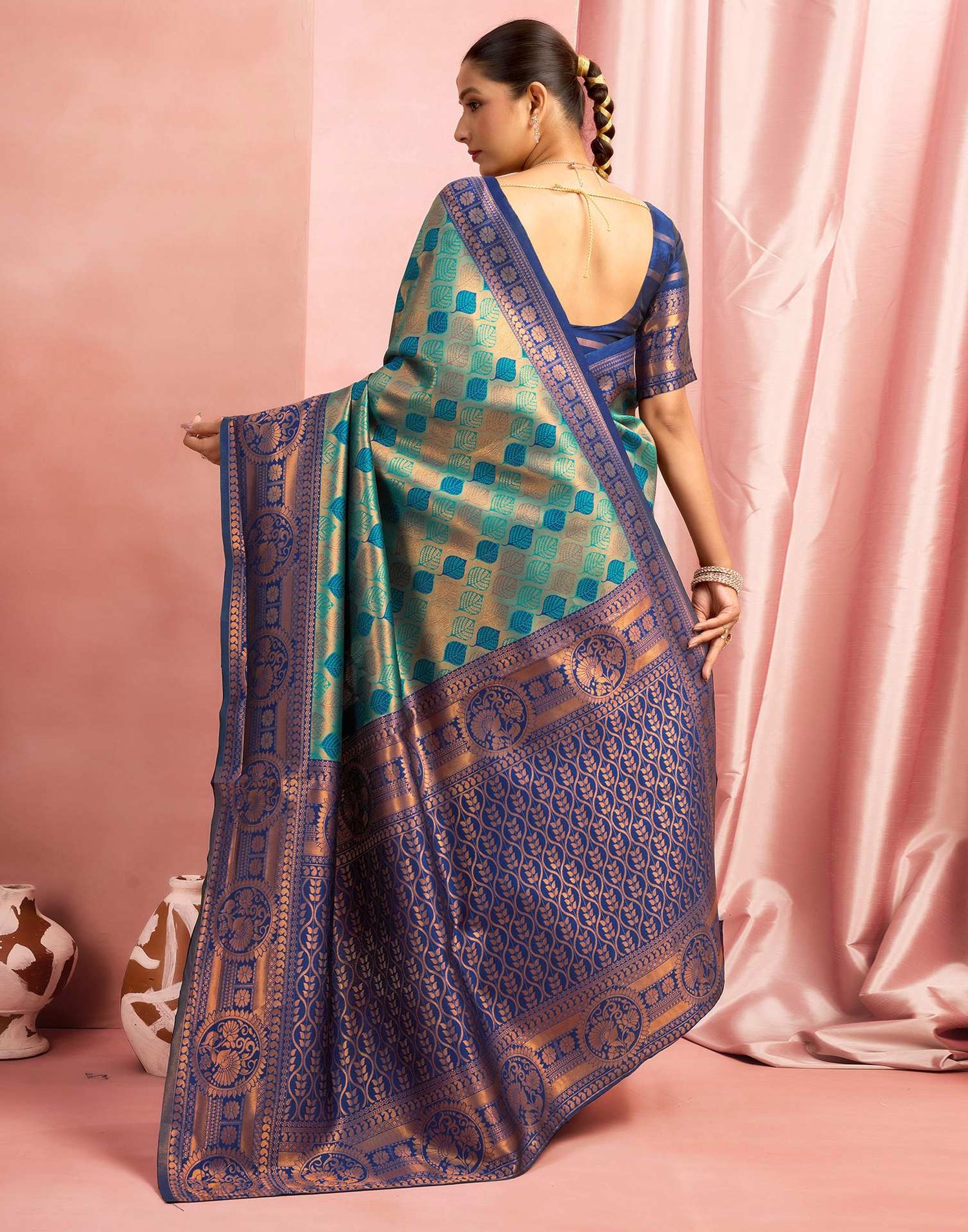 Teal Green Silk Woven Saree