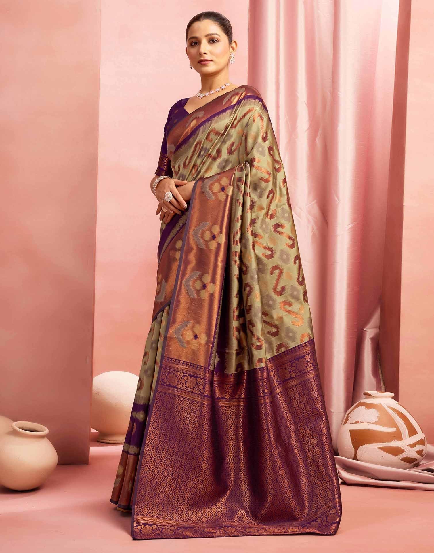 Khaki Silk Woven Saree