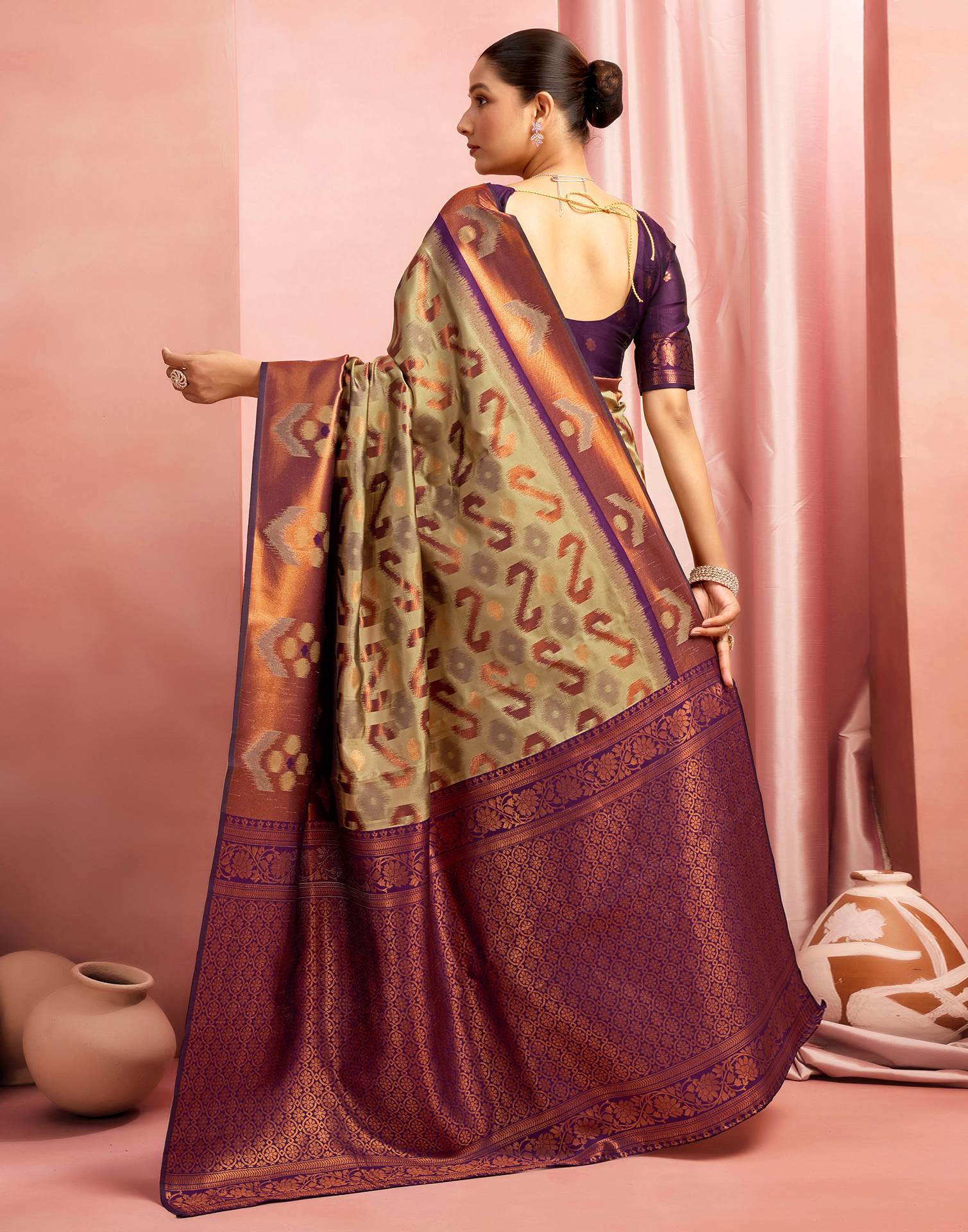 Khaki Silk Woven Saree
