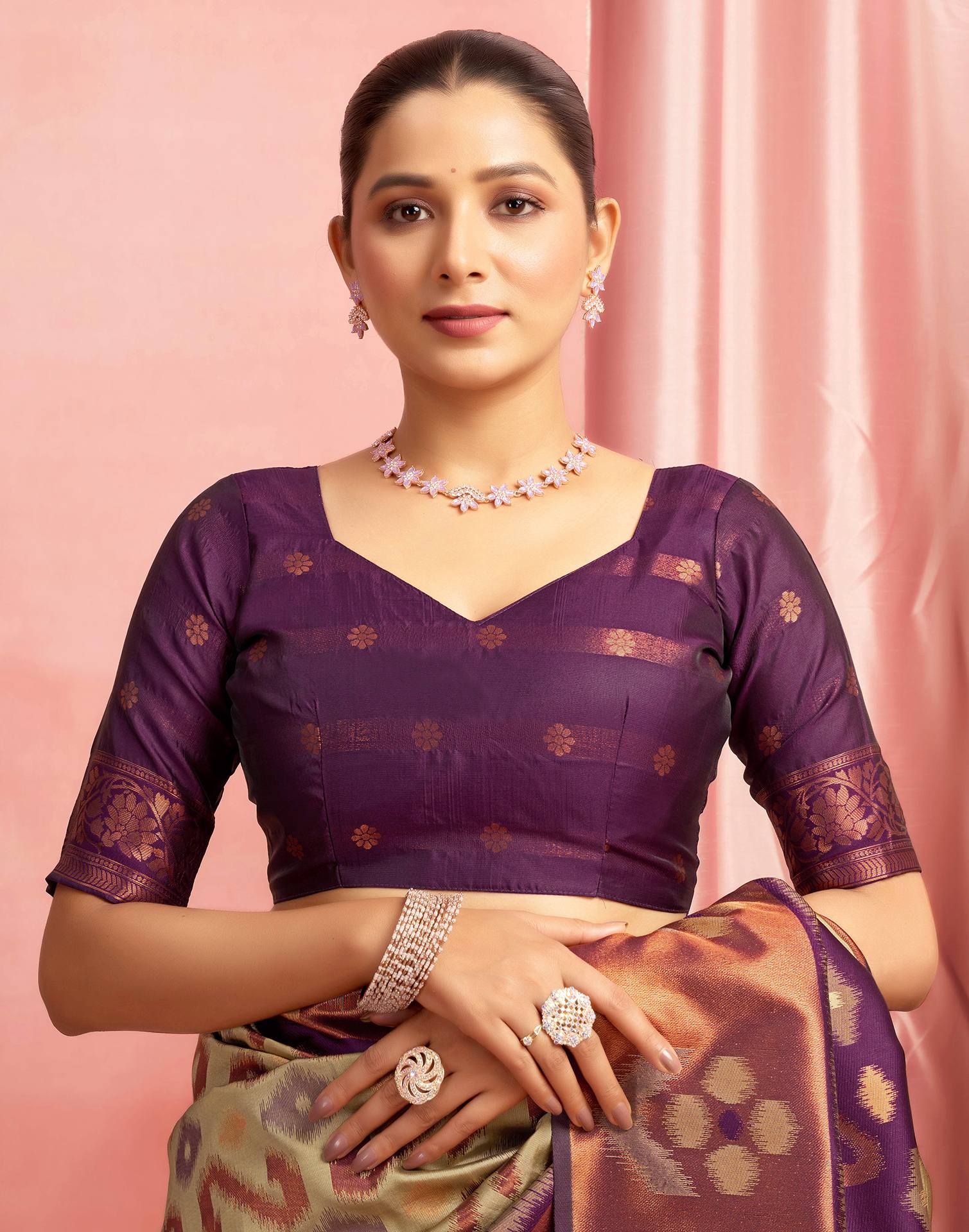 Khaki Silk Woven Saree