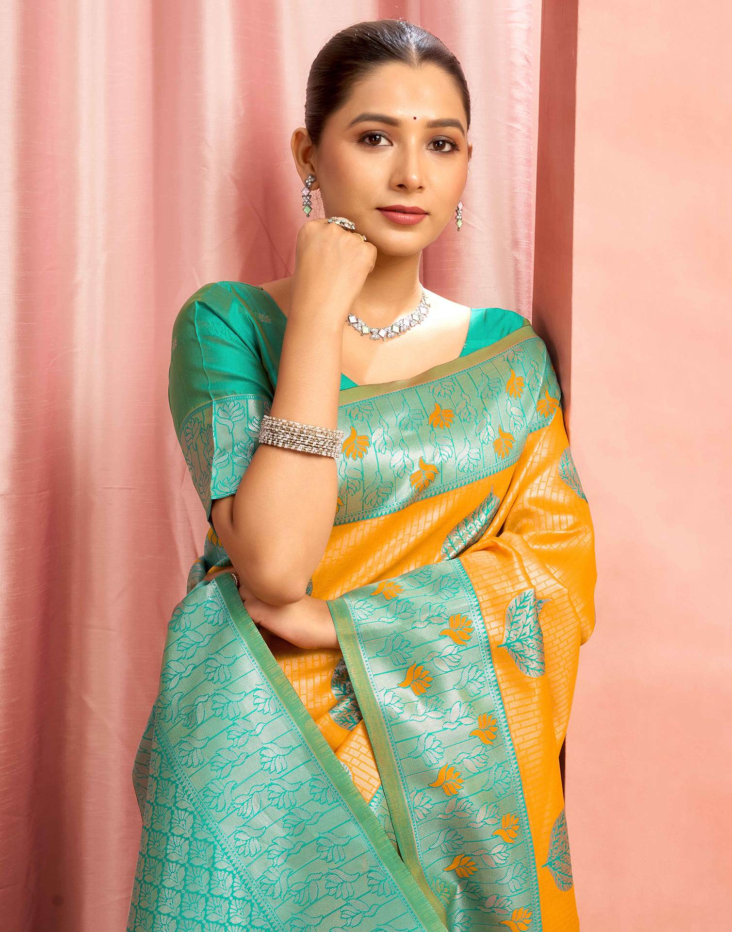 Yellow Silk Woven Saree