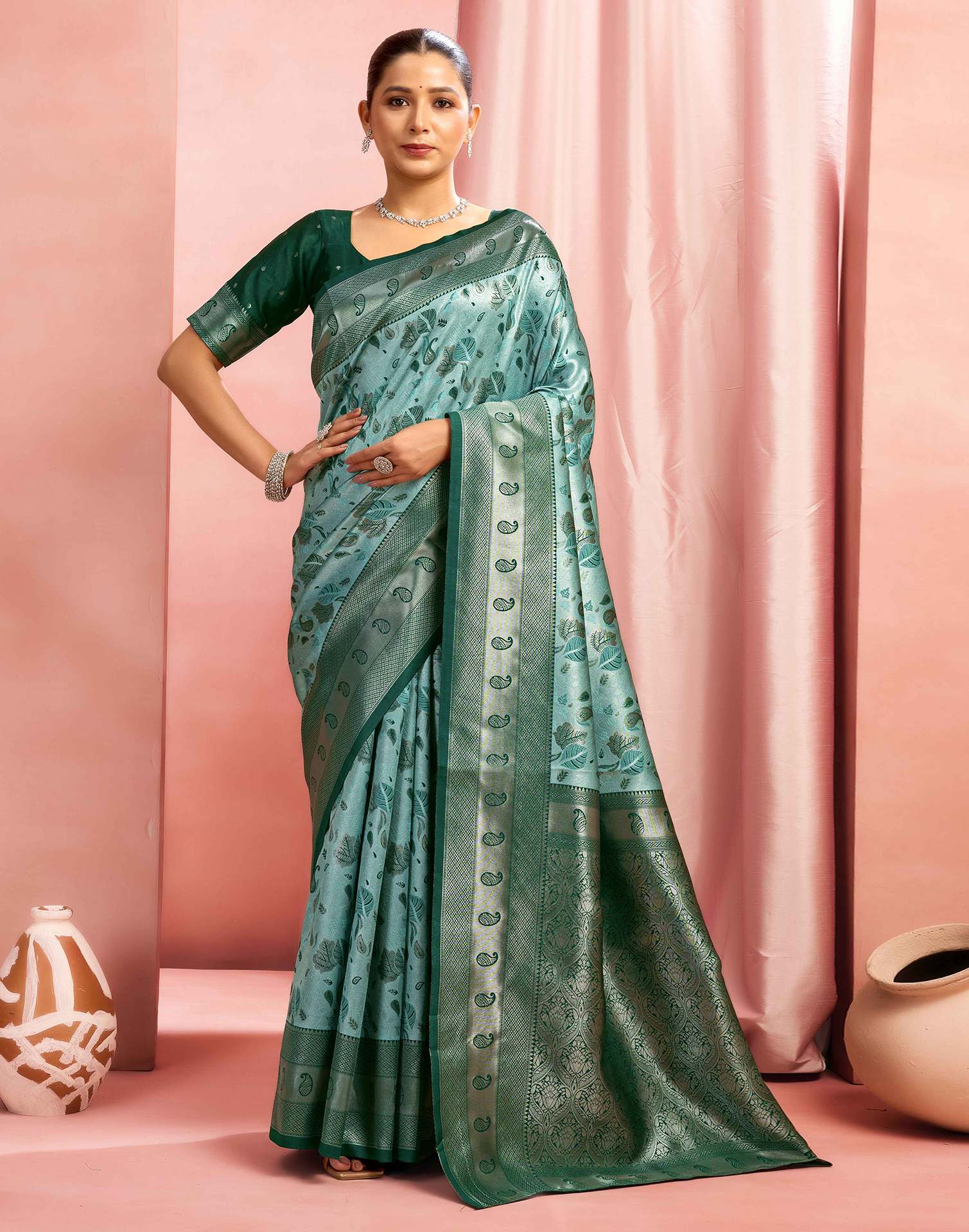 Mint Green Silk Woven Saree