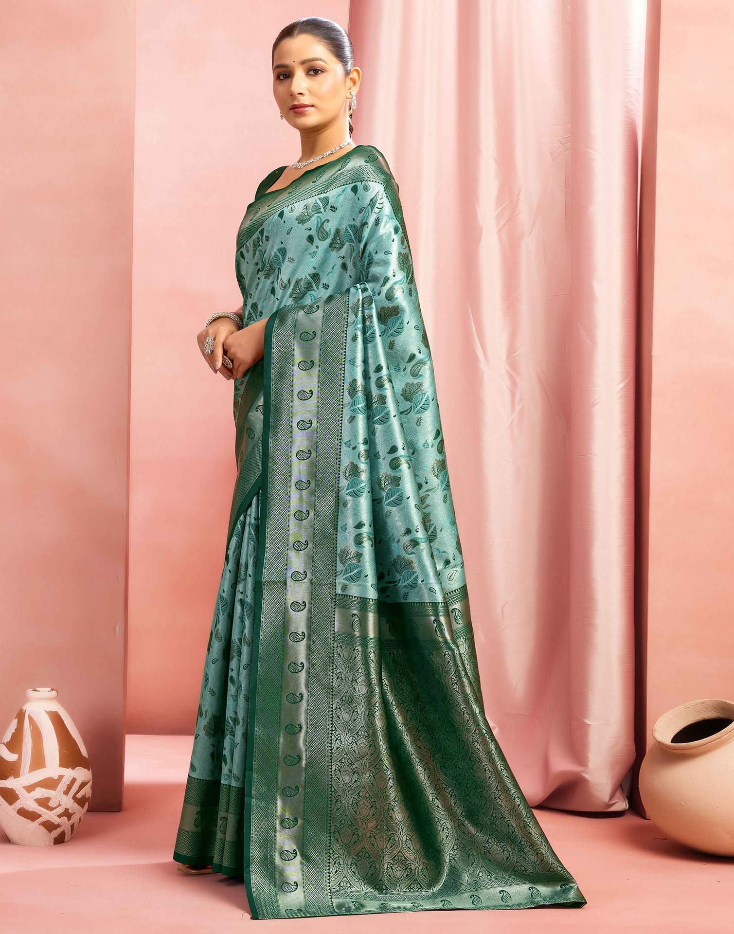 Mint Green Silk Woven Saree