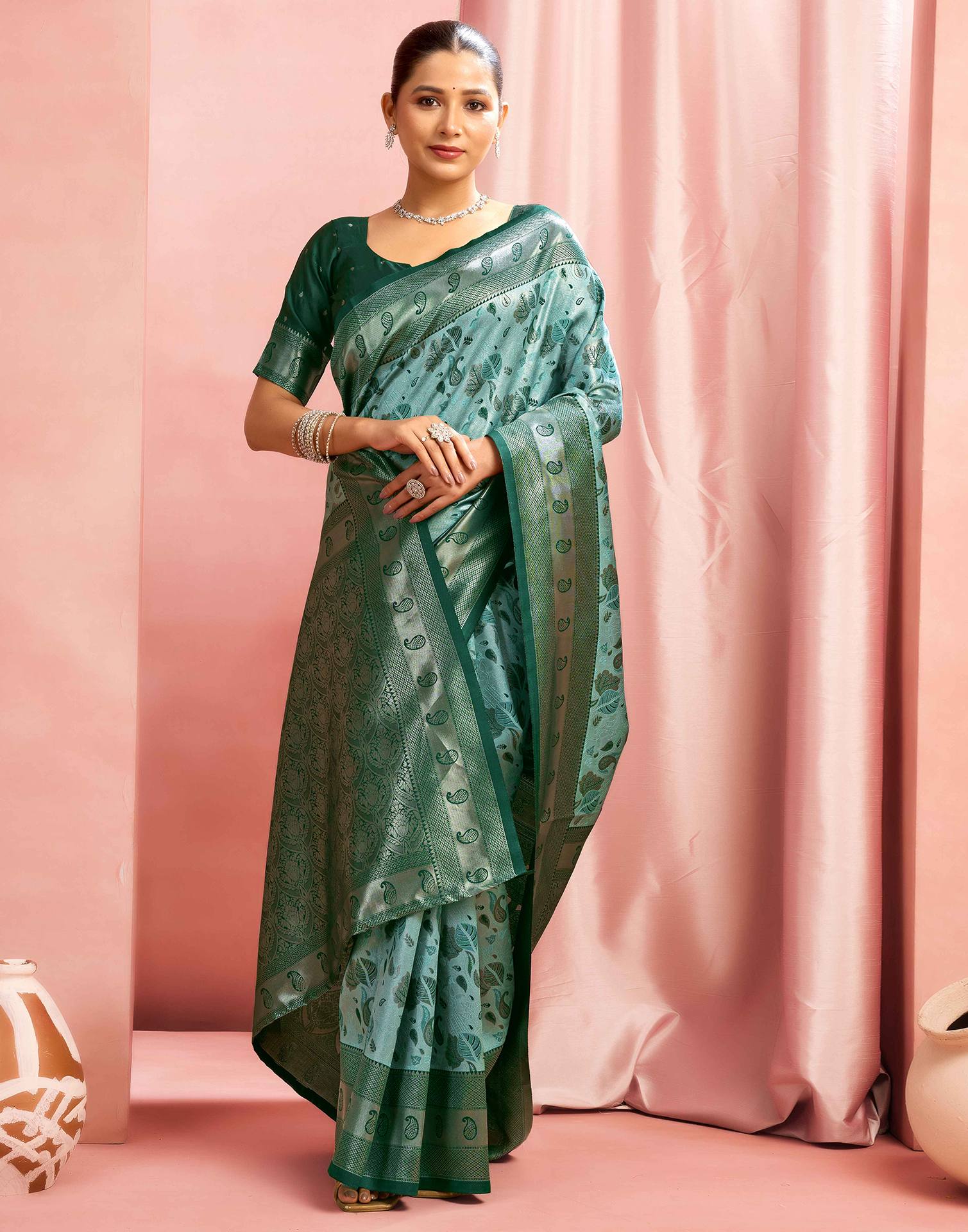 Mint Green Silk Woven Saree