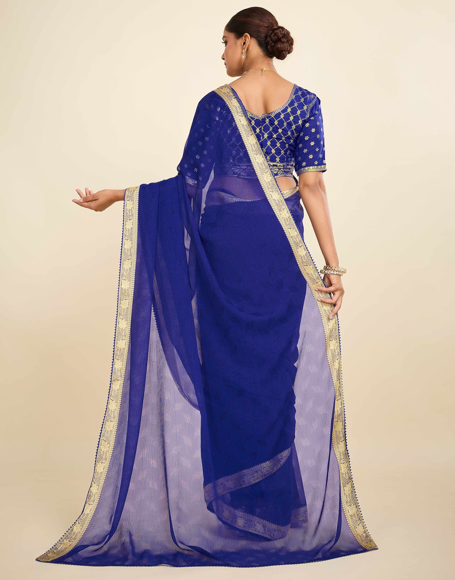 Blue Chiffon Lace Saree