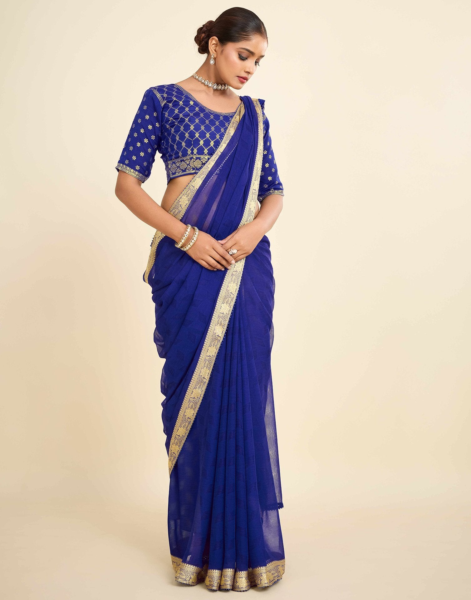 Blue Chiffon Lace Saree