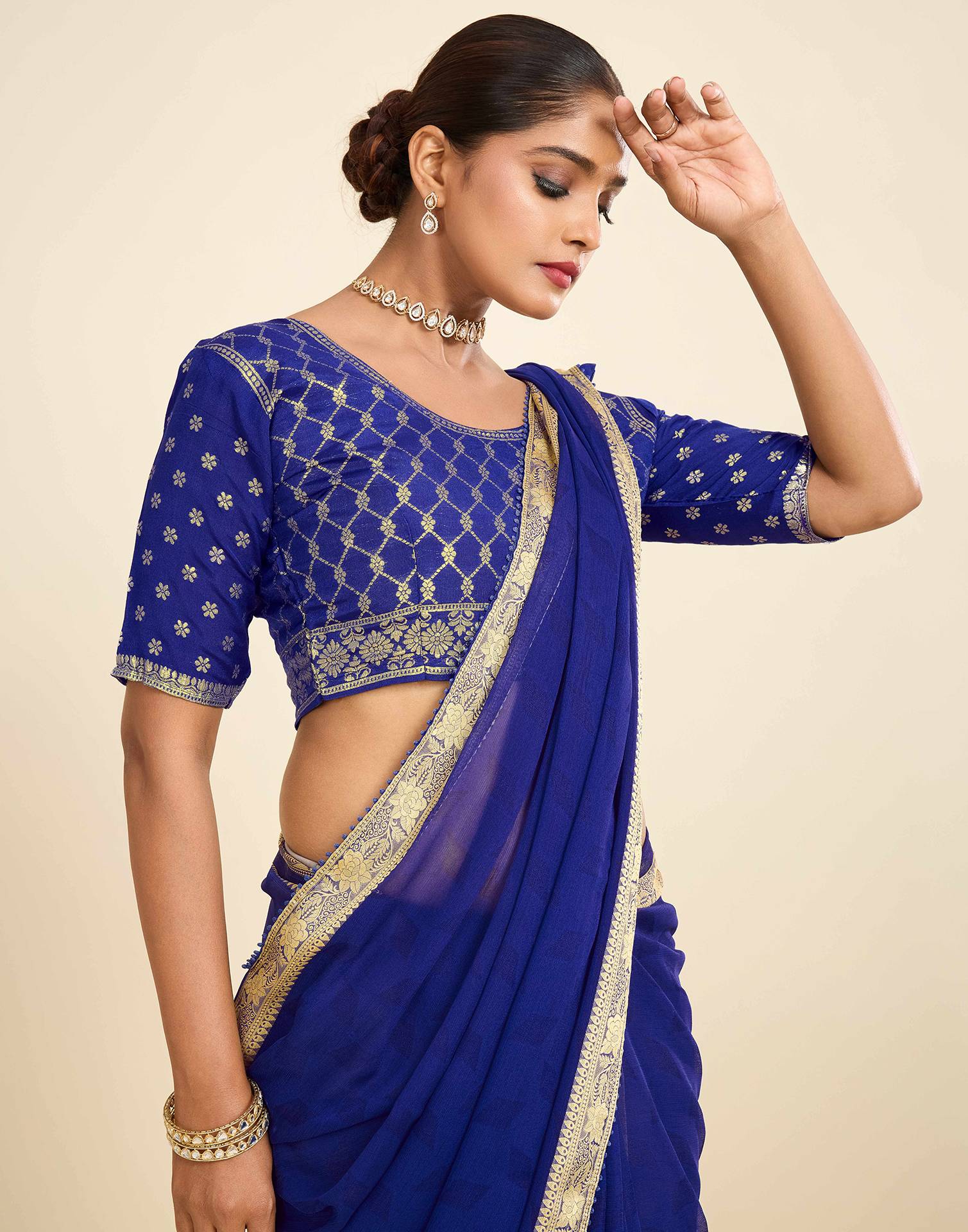 Blue Chiffon Lace Saree