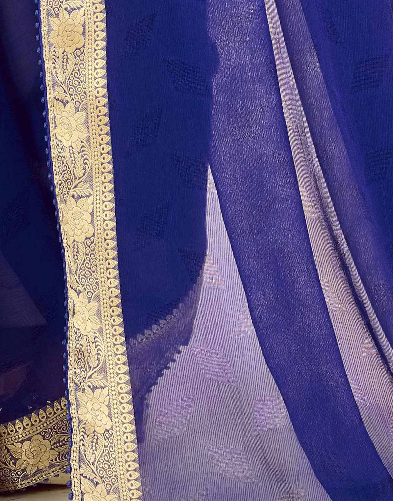 Blue Chiffon Lace Saree