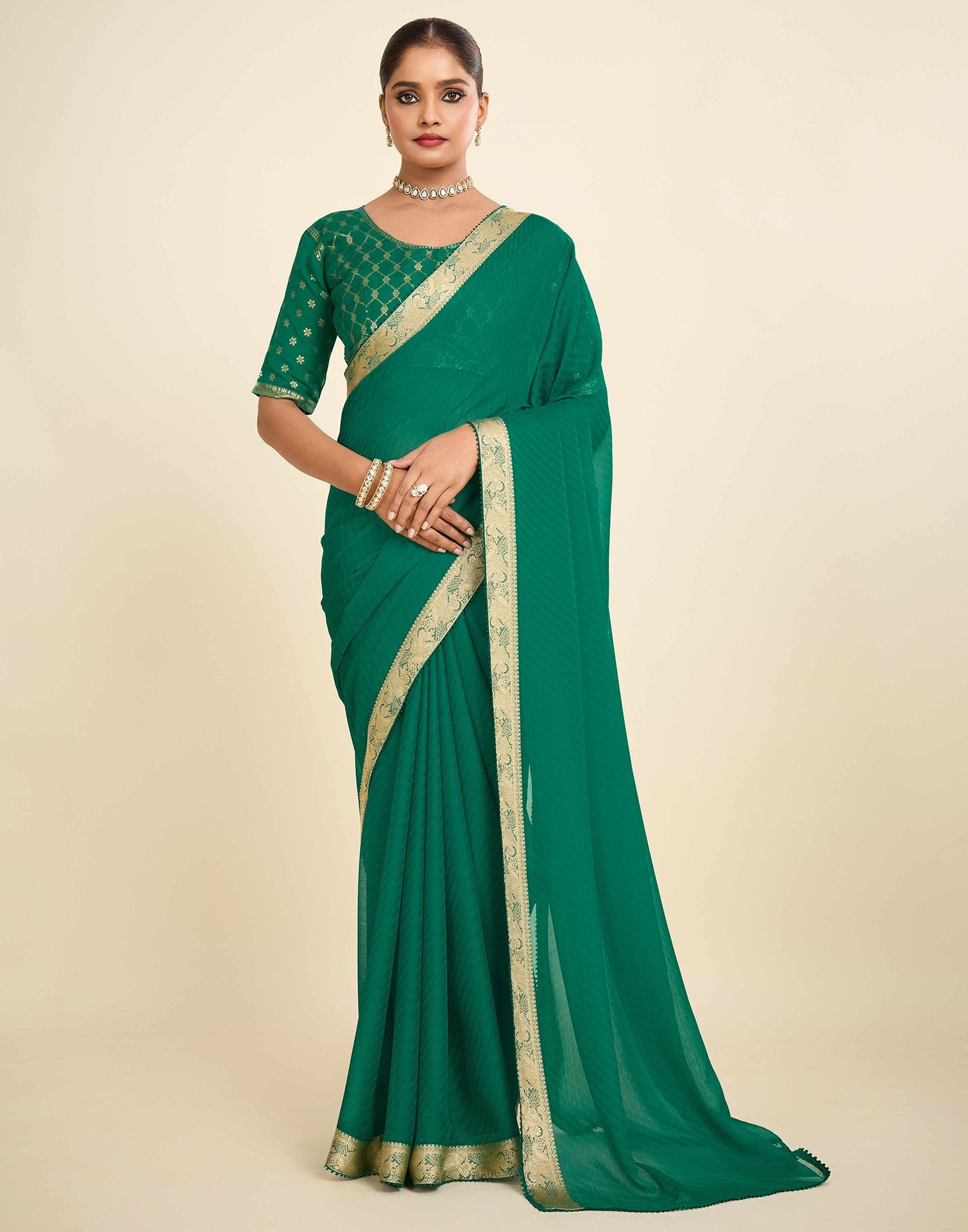 Green Chiffon Lace Saree