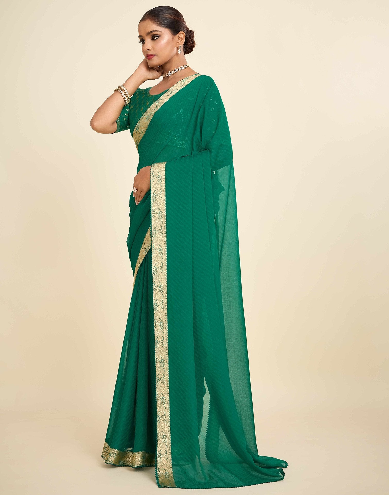Green Chiffon Lace Saree