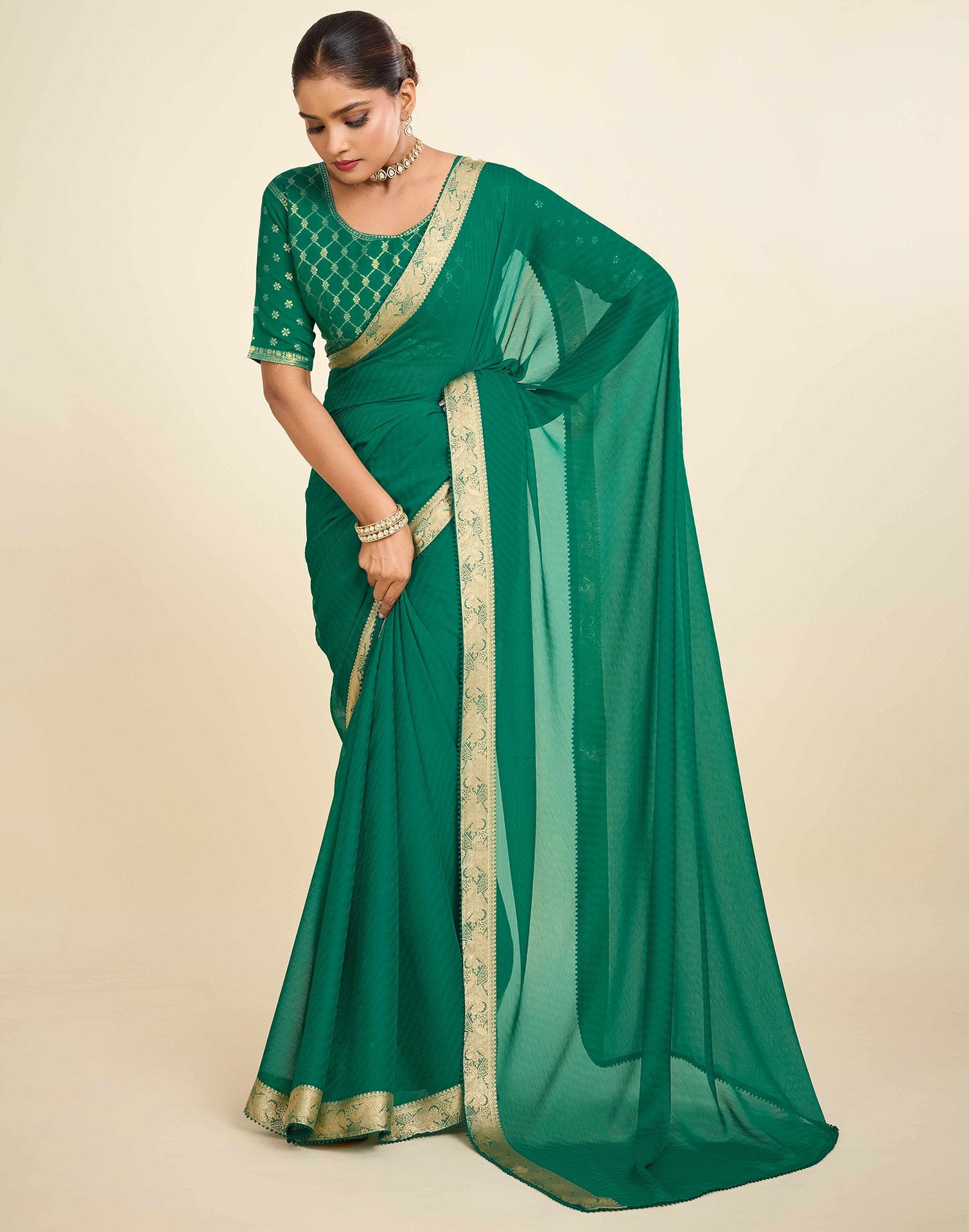 Green Chiffon Lace Saree