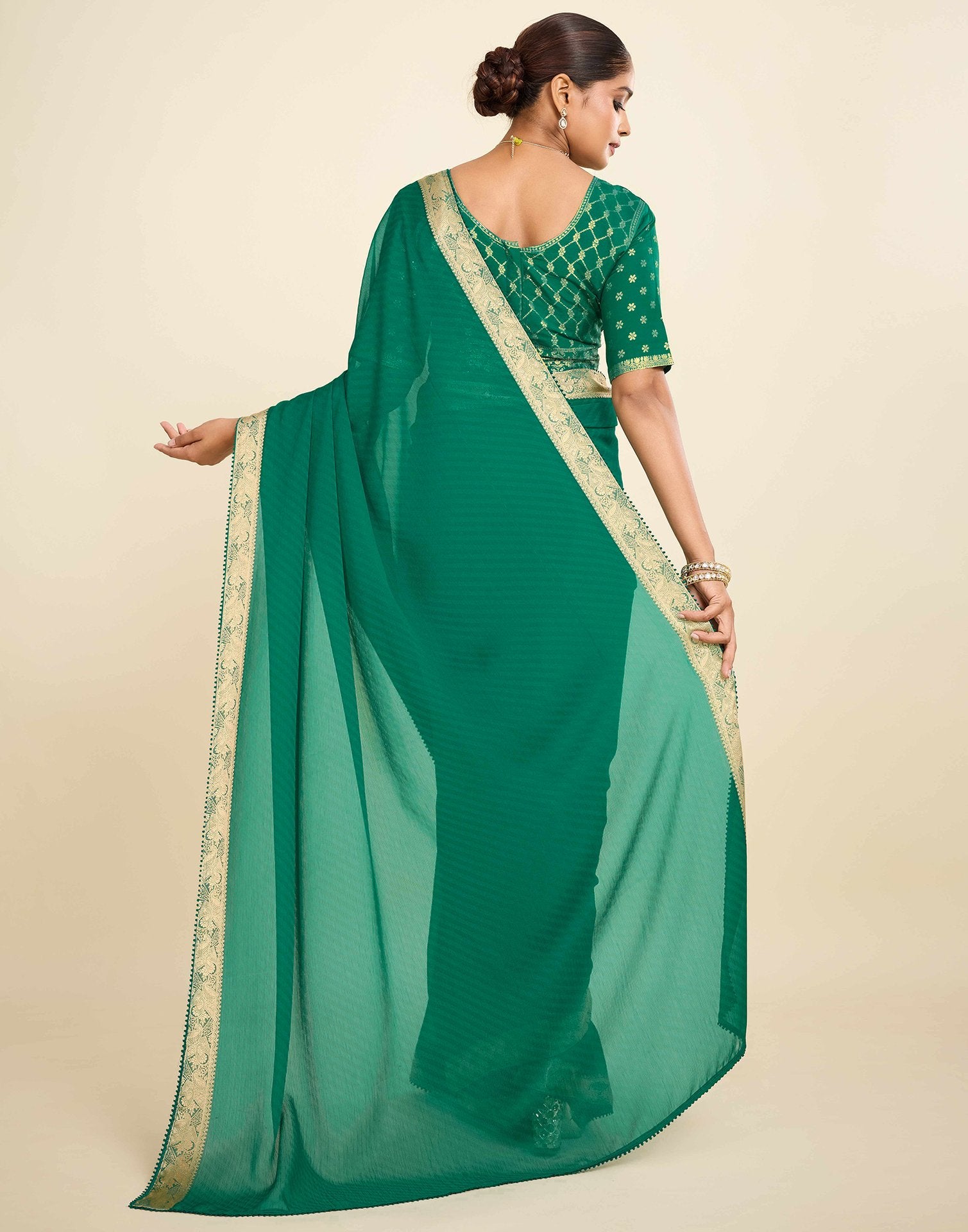 Green Chiffon Lace Saree