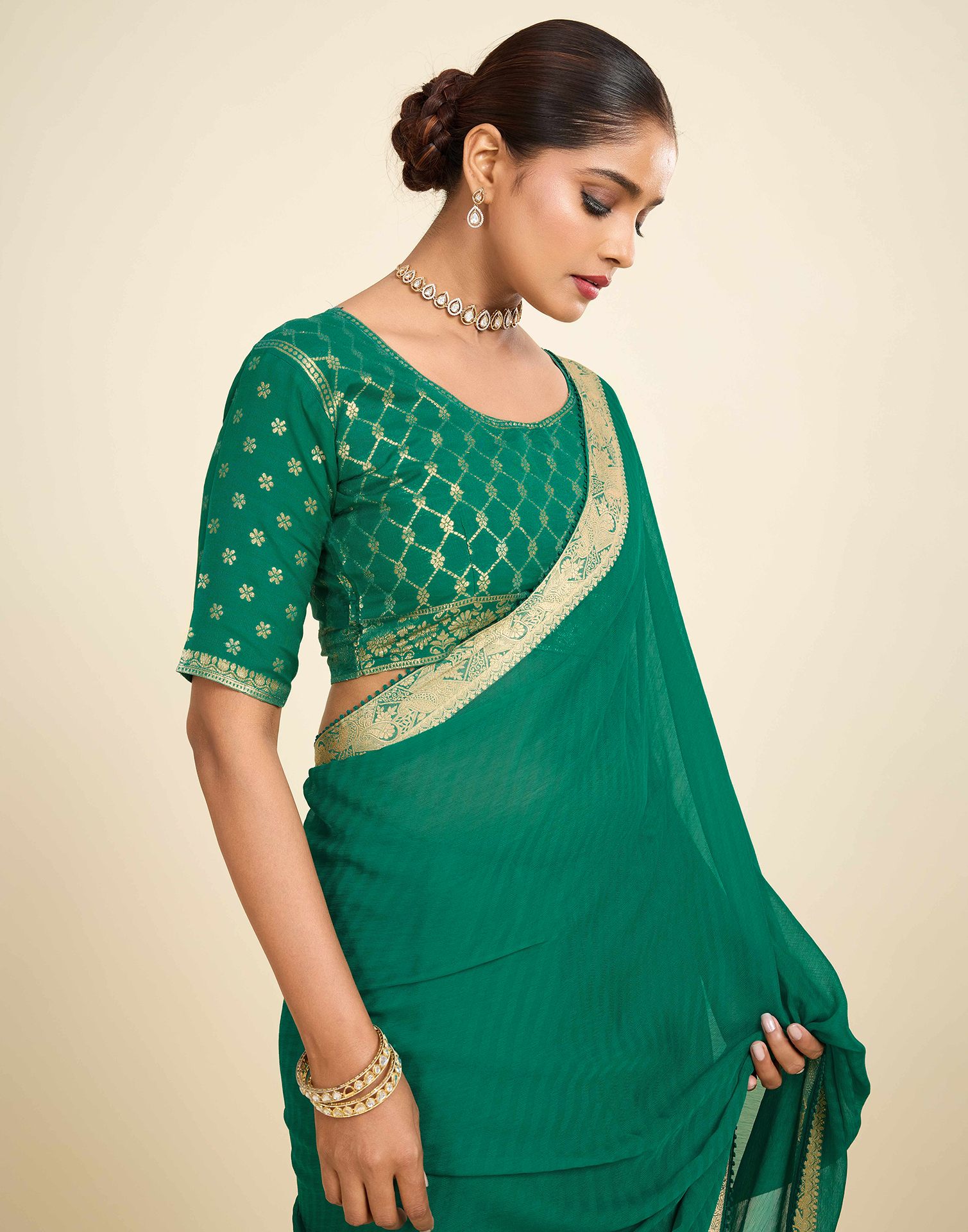 Green Chiffon Lace Saree