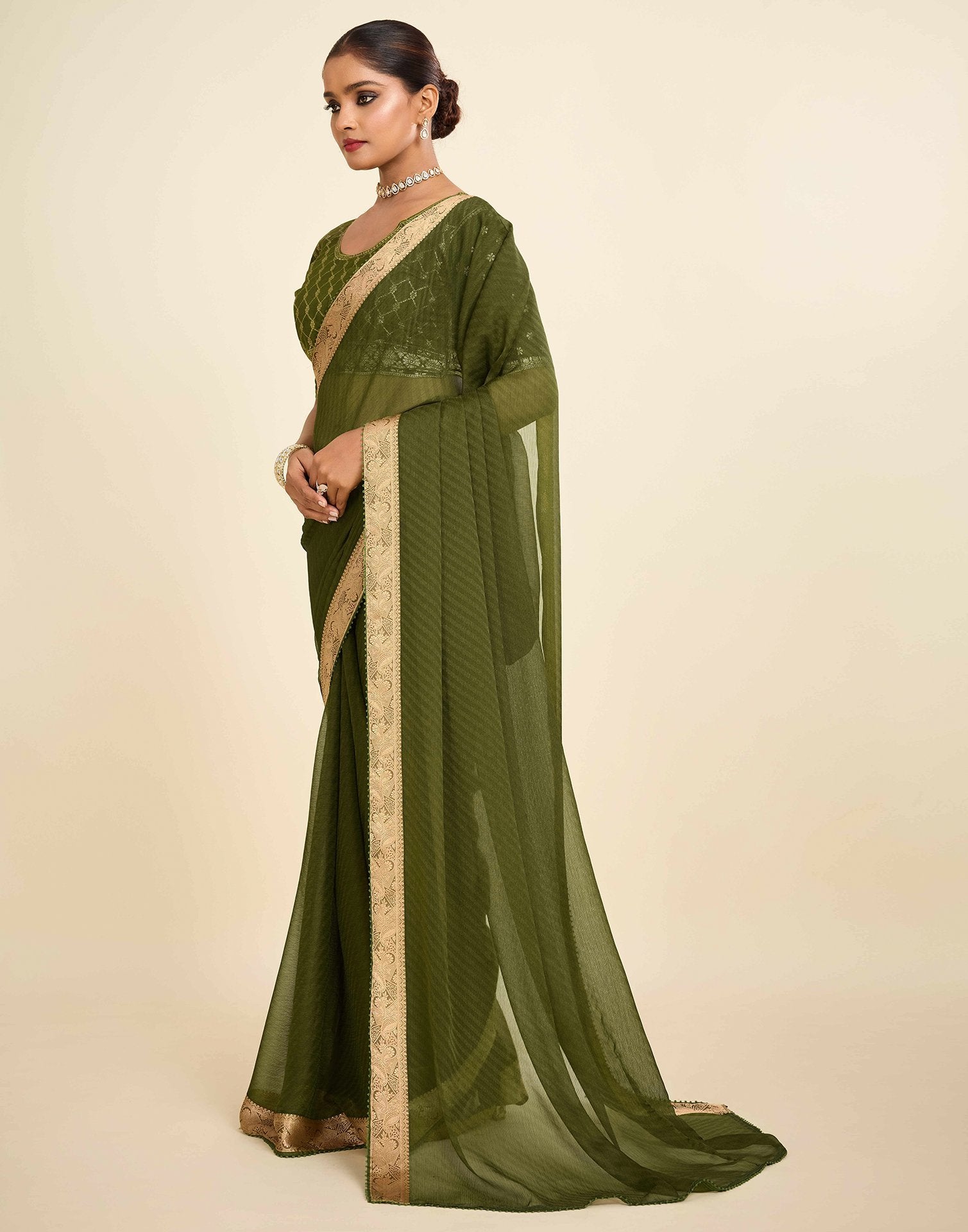 Green Chiffon Lace Saree