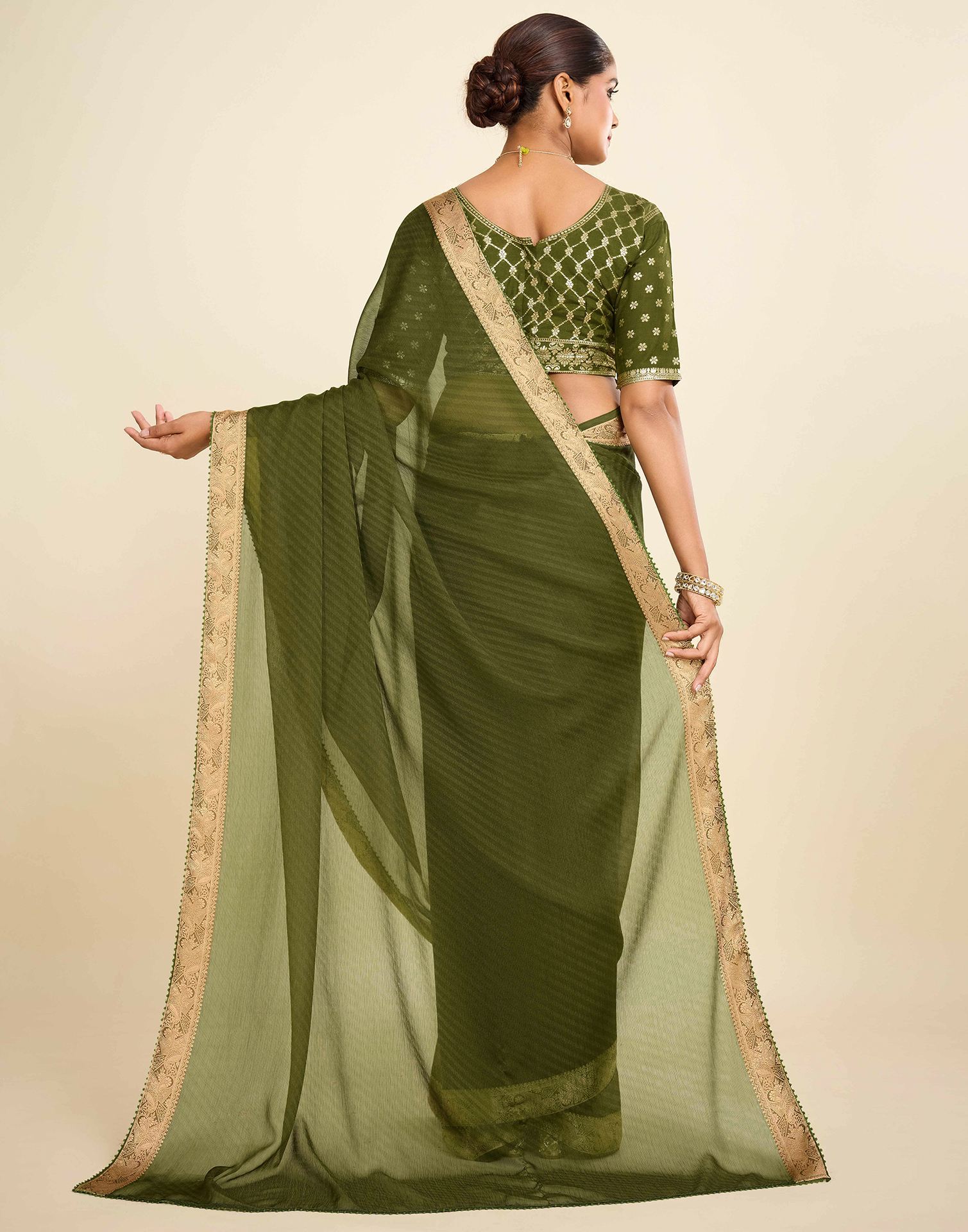 Green Chiffon Lace Saree