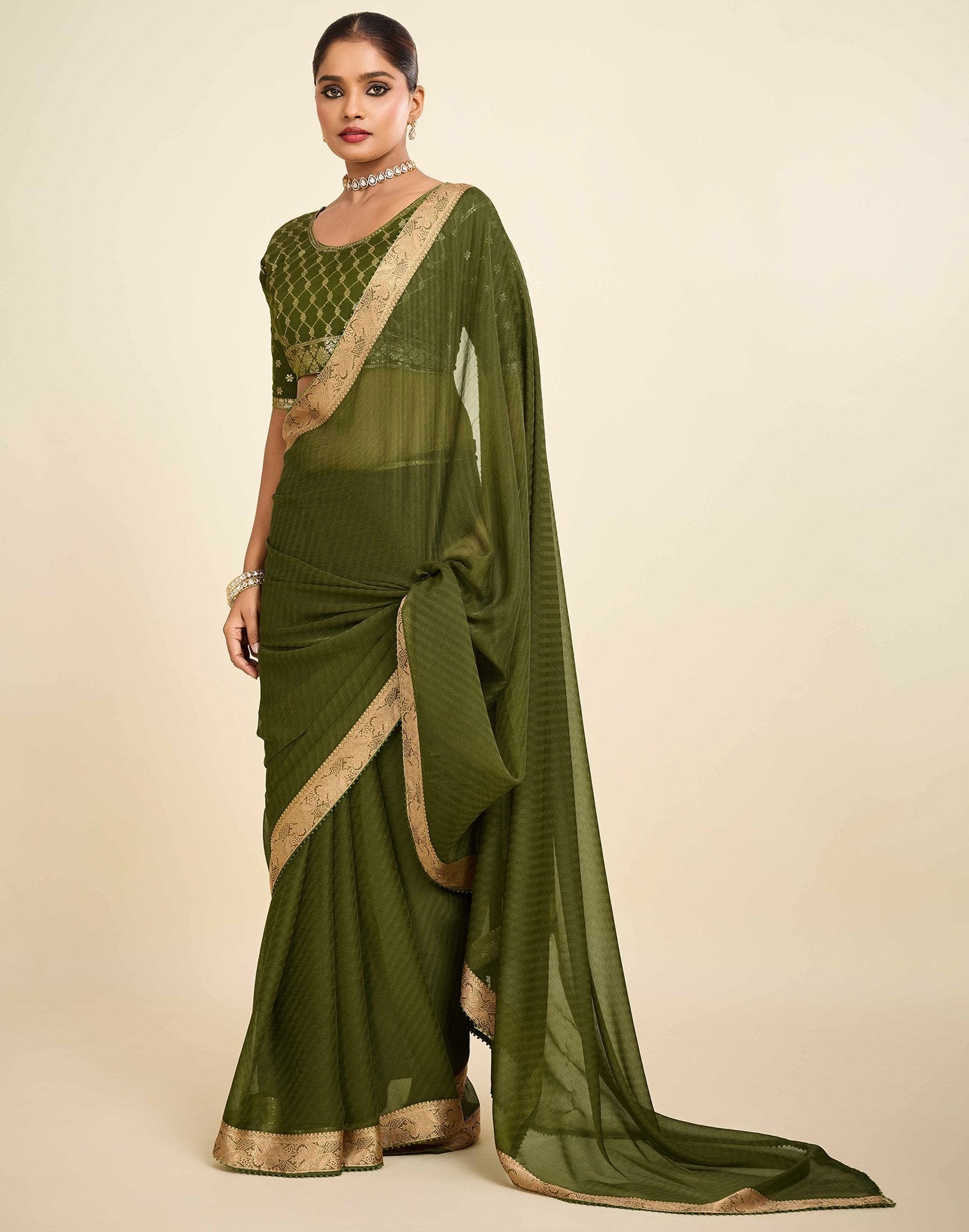 Green Chiffon Lace Saree