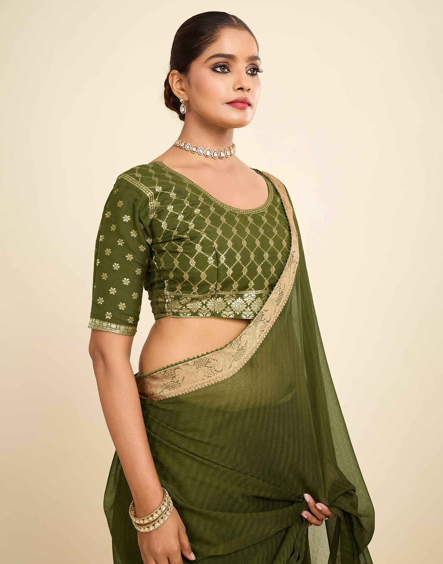 Green Chiffon Lace Saree