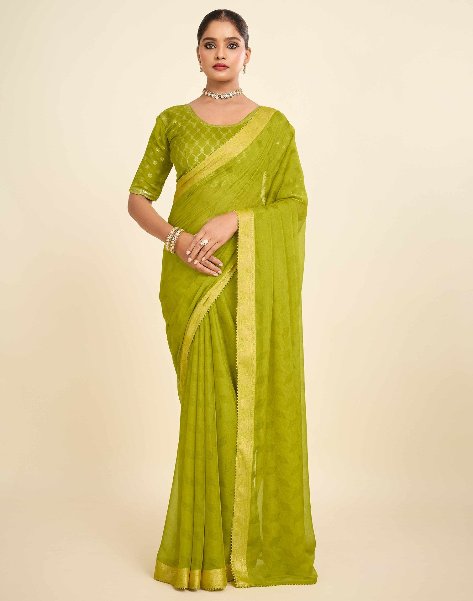 Green Chiffon Lace Saree