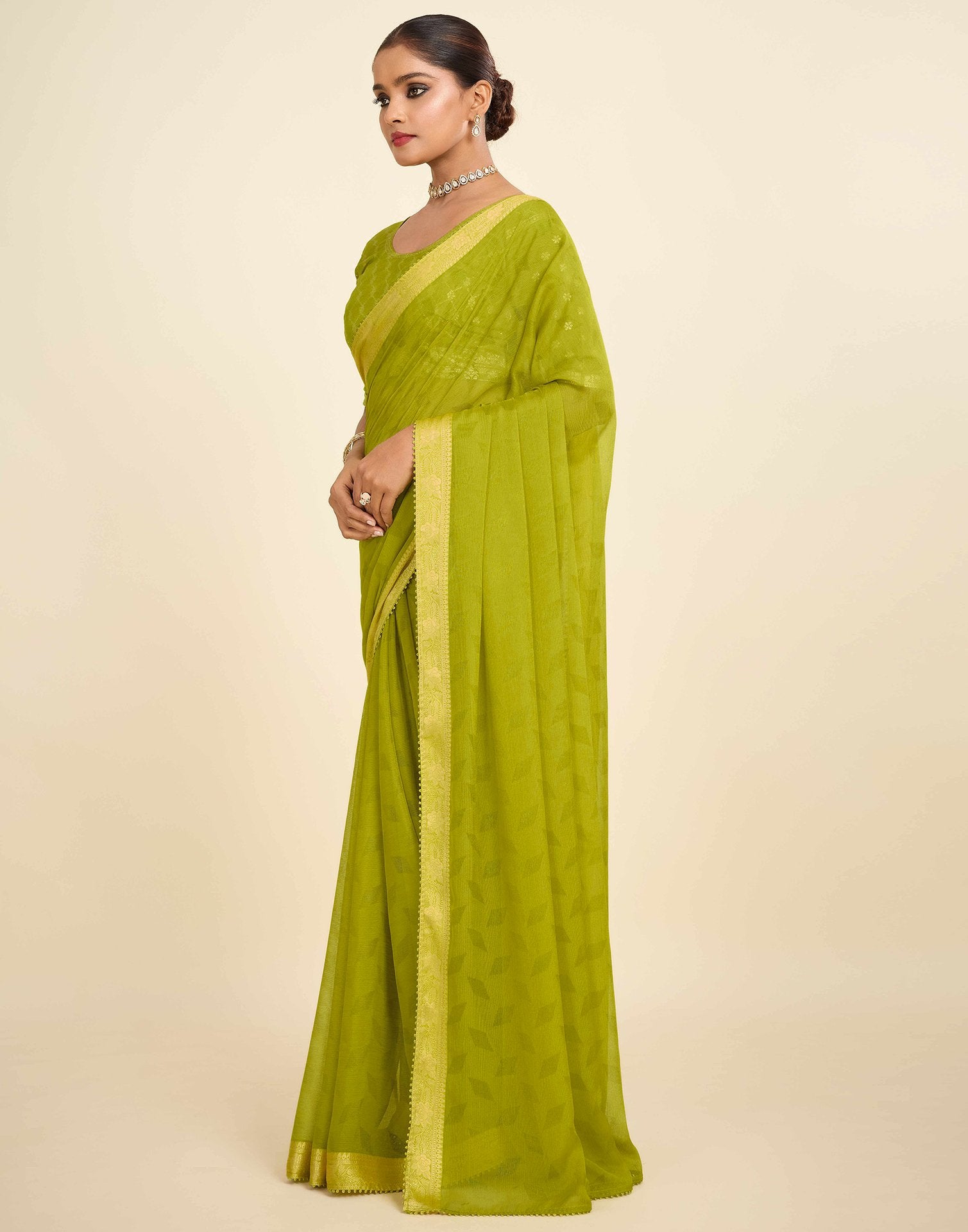 Green Chiffon Lace Saree