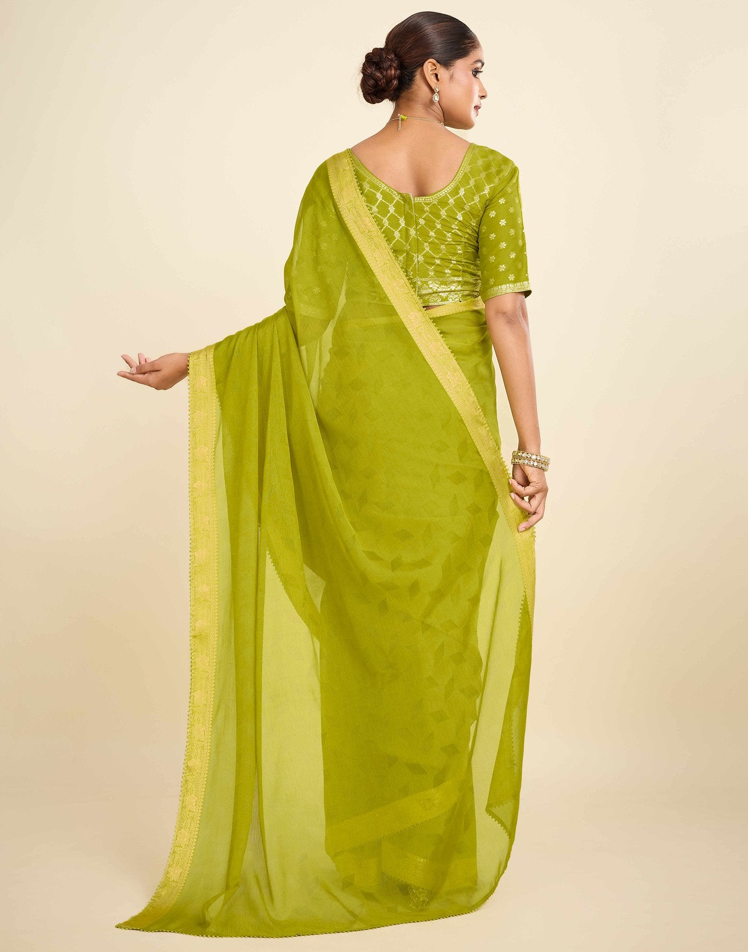 Green Chiffon Lace Saree