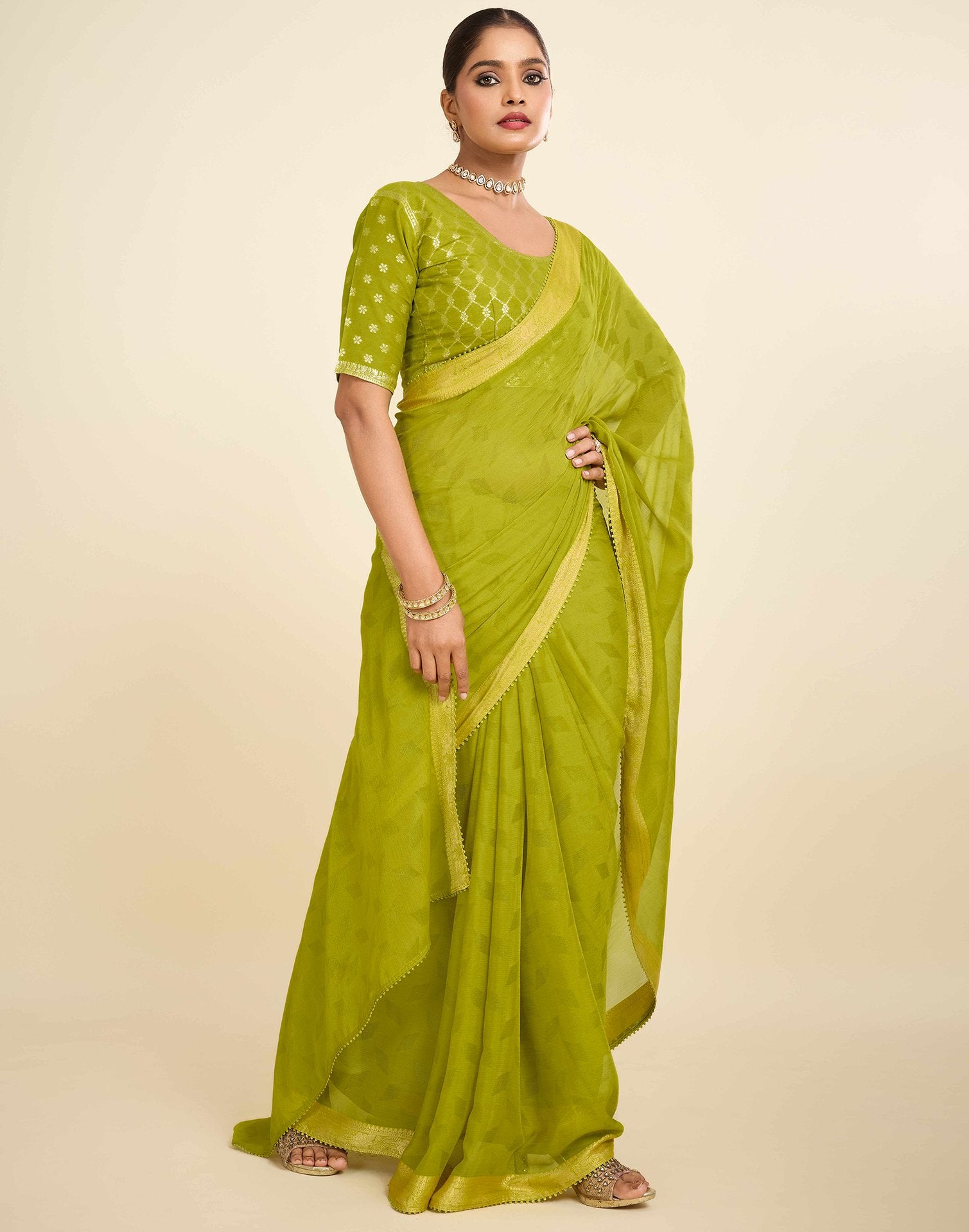 Green Chiffon Lace Saree