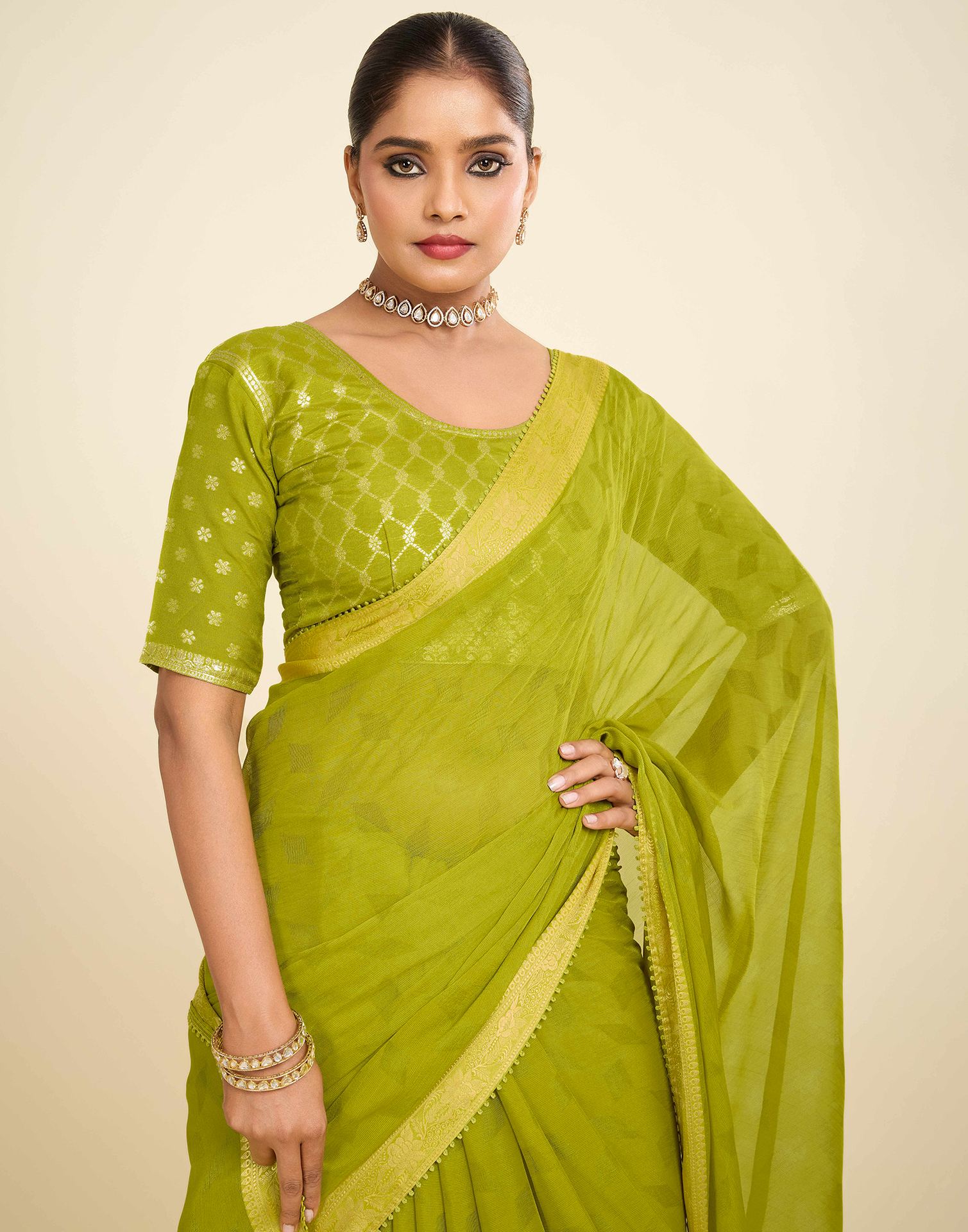 Green Chiffon Lace Saree