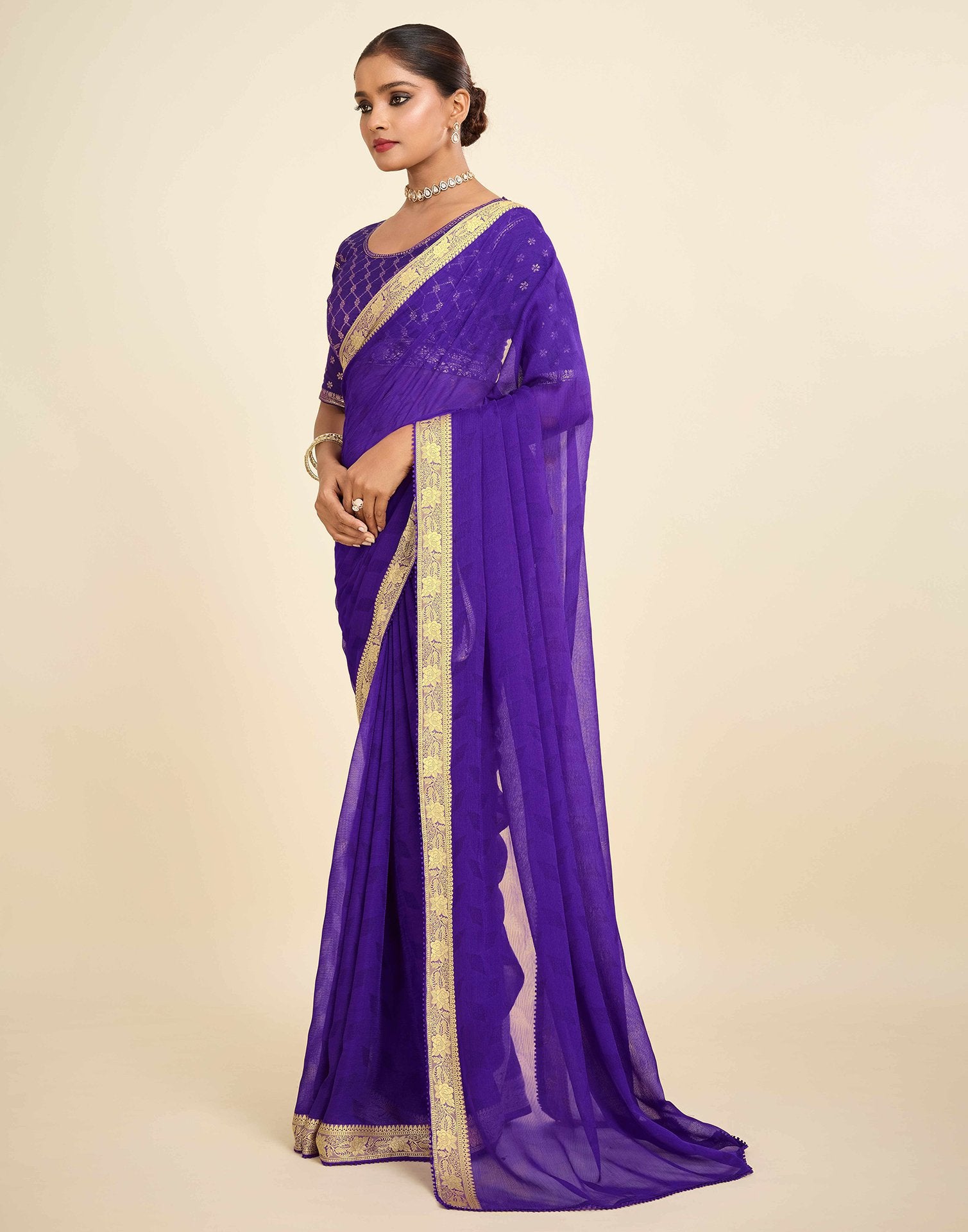 Purple Chiffon Lace Saree