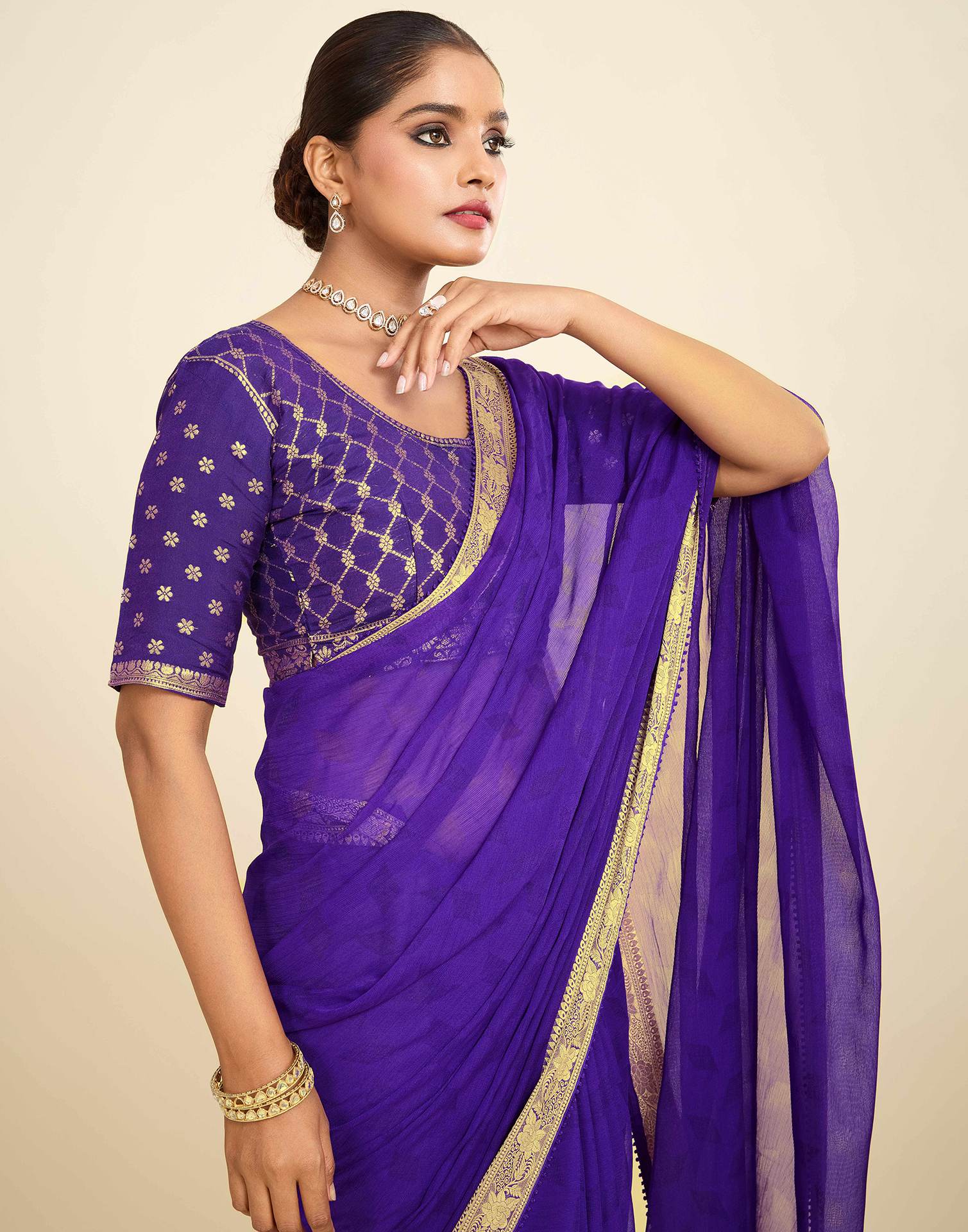 Purple Chiffon Lace Saree
