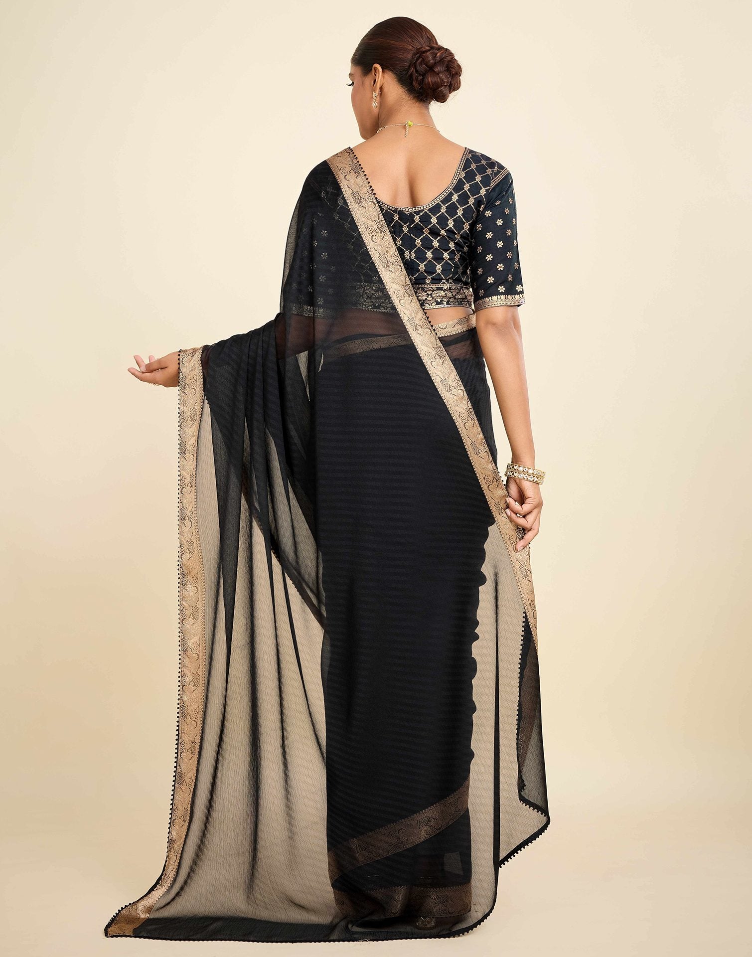 Black Chiffon Lace Saree