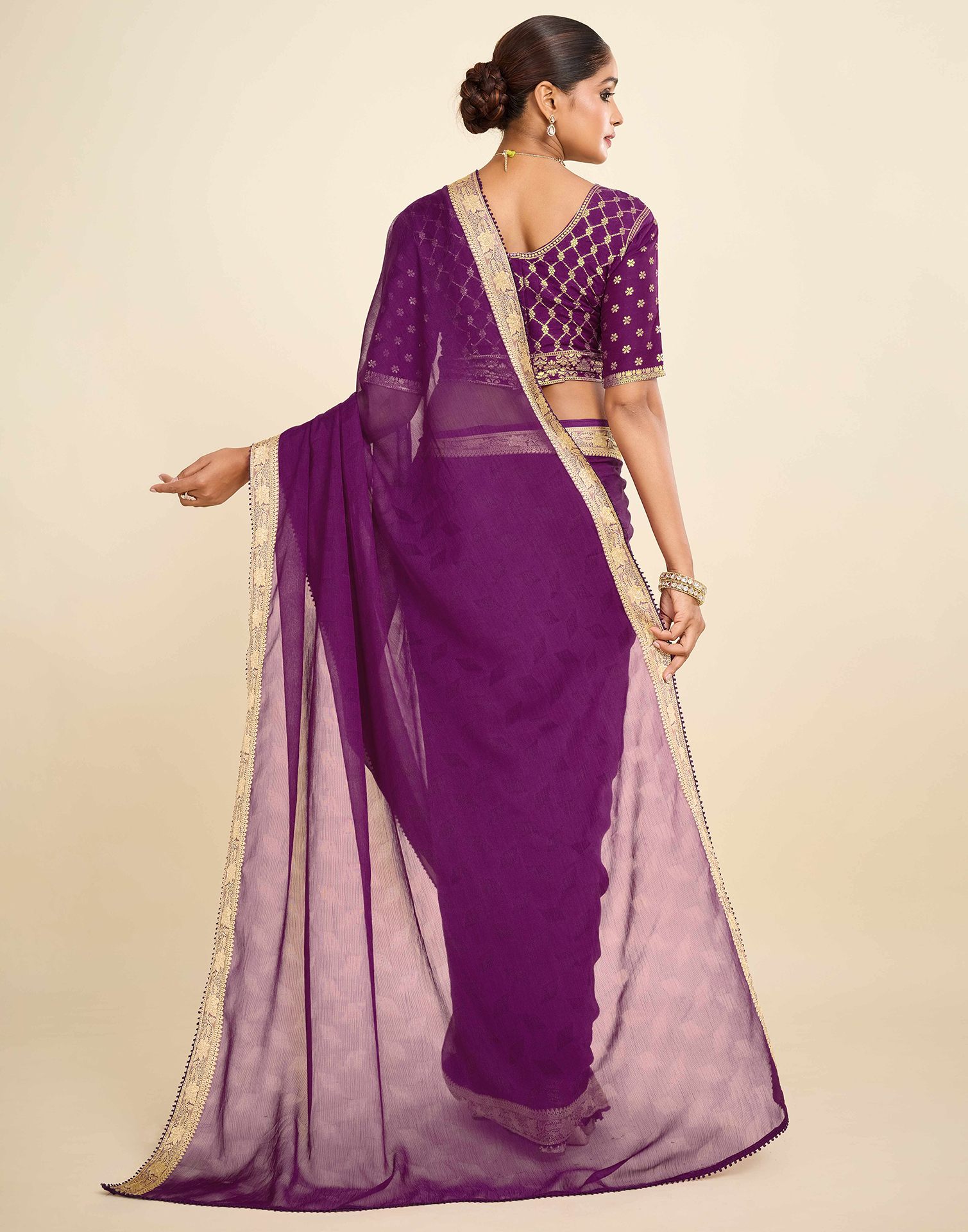 Purple Chiffon Lace Saree