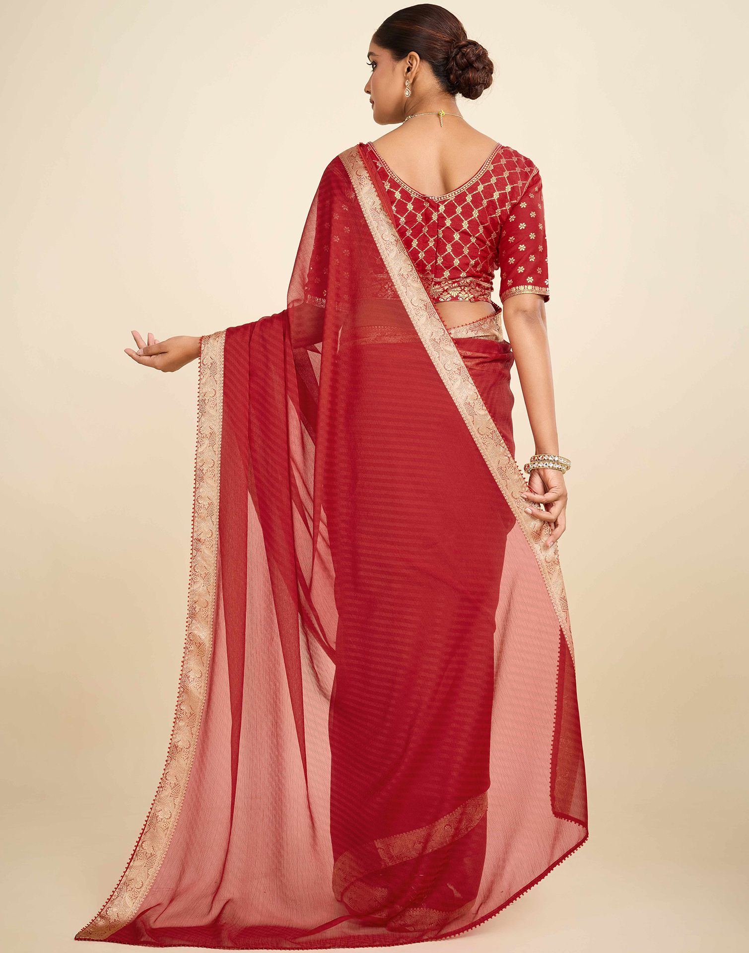 Red Chiffon Lace Saree