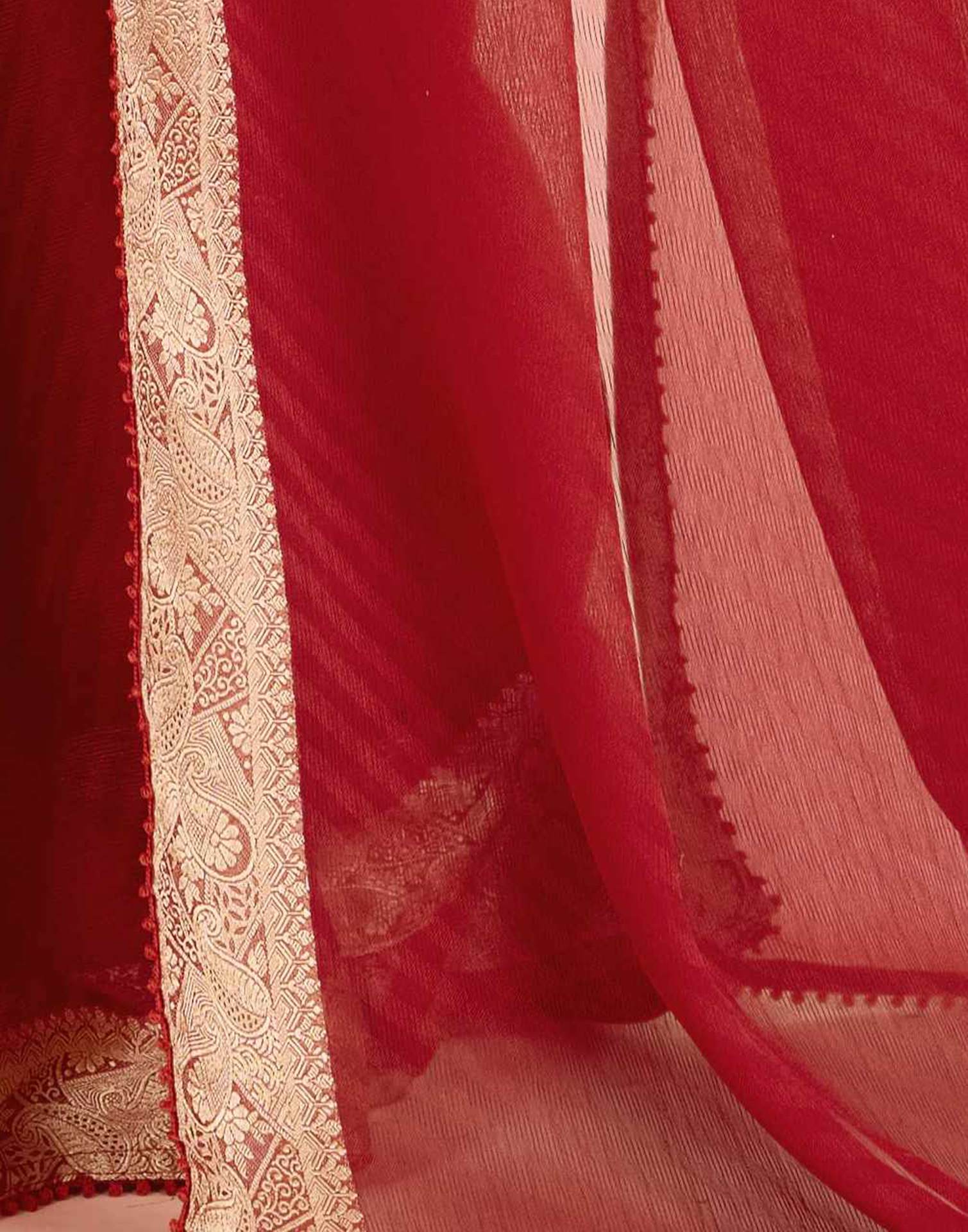 Red Chiffon Lace Saree