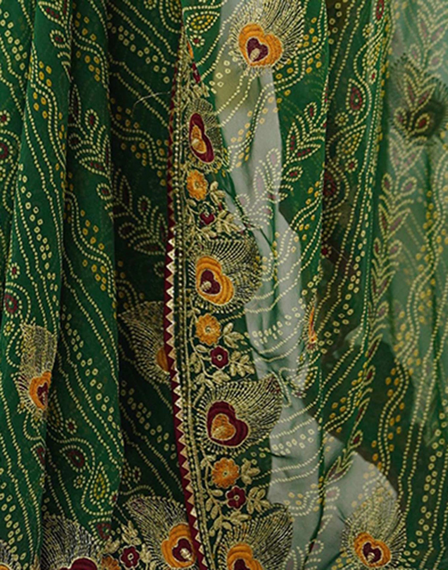 Green Georgette Lace Bandhani Saree
