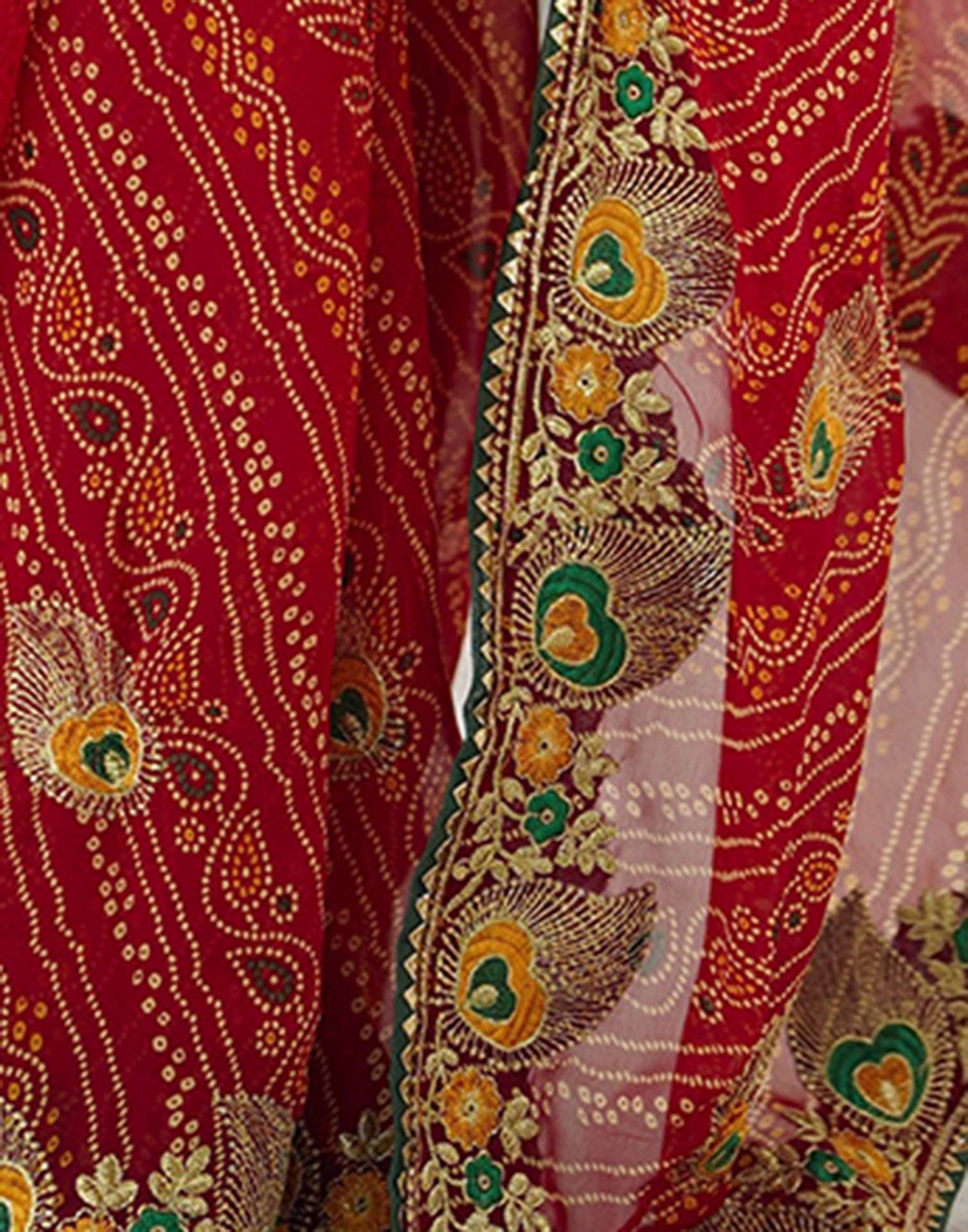 Red Georgette Lace Bandhani Saree