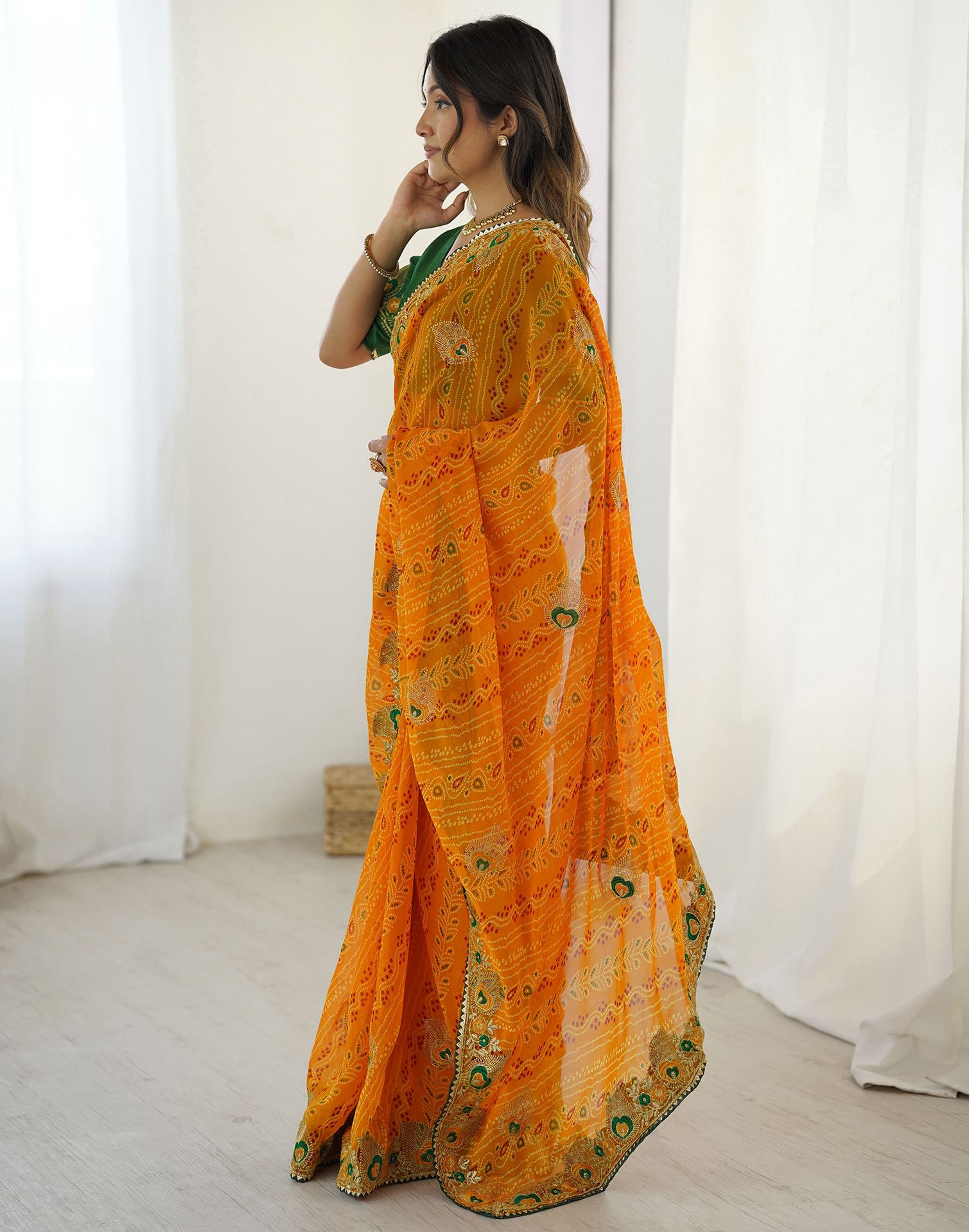 Yellow Georgette Lace Bandhani Saree