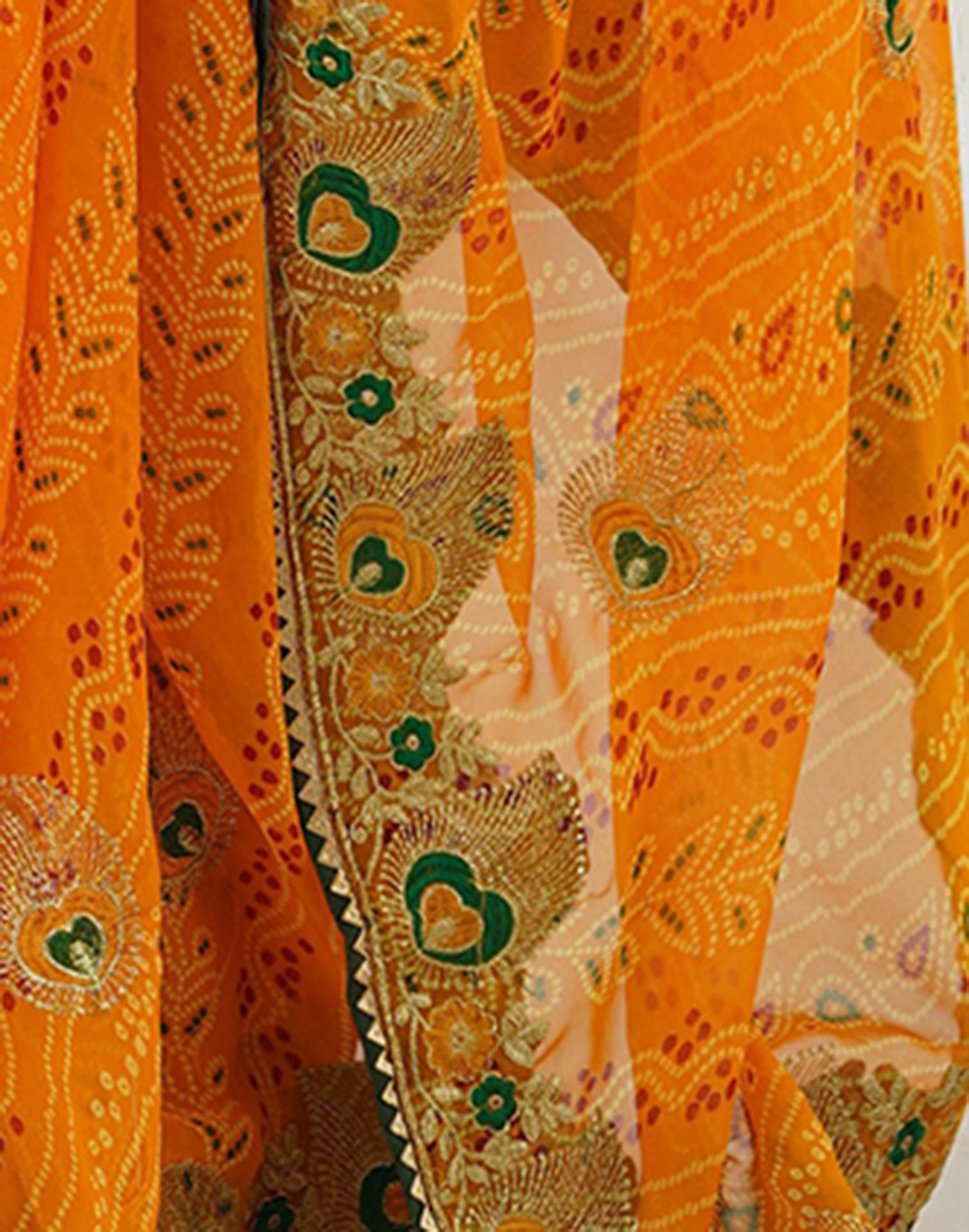 Yellow Georgette Lace Bandhani Saree