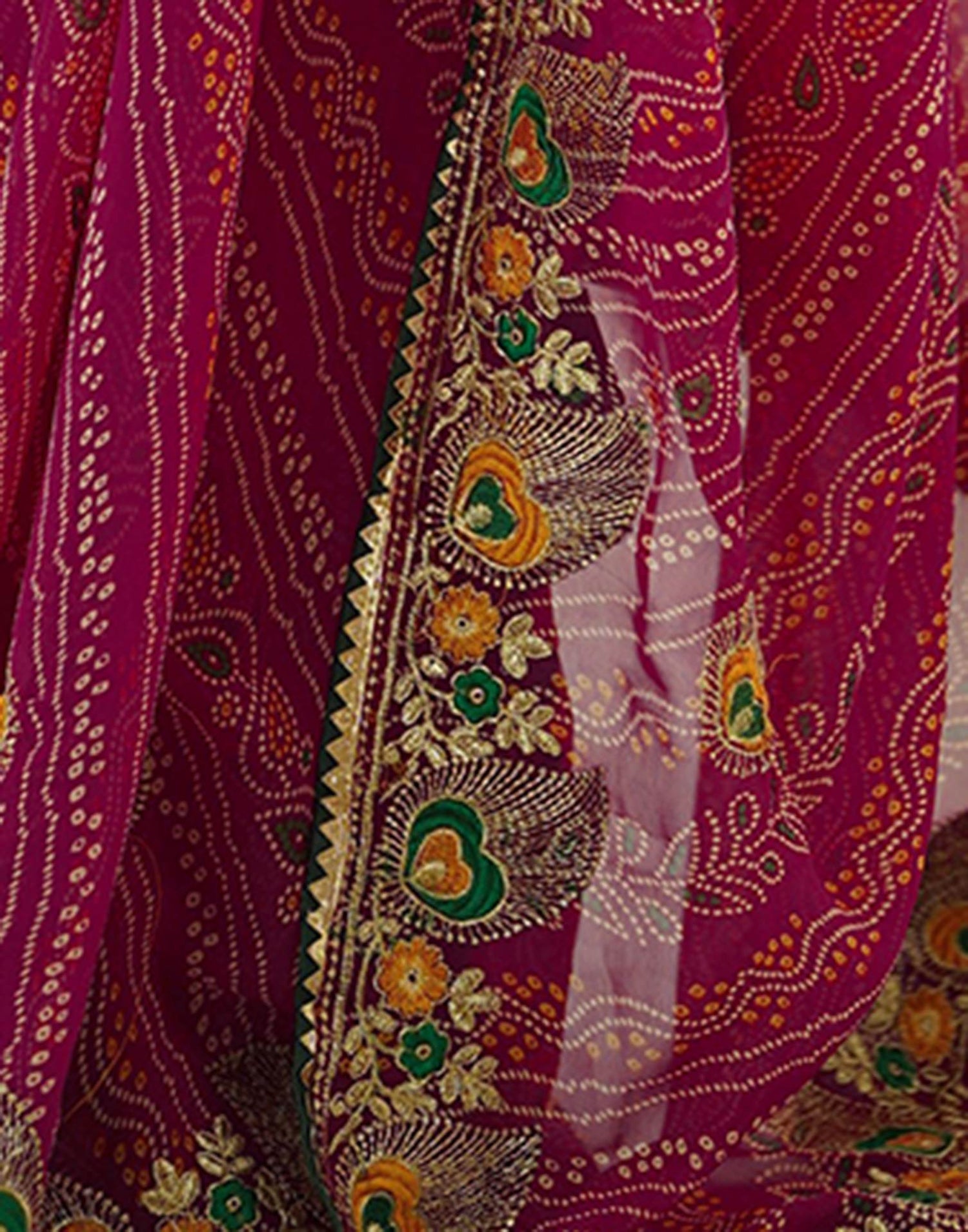 Pink Georgette Lace Bandhani Saree