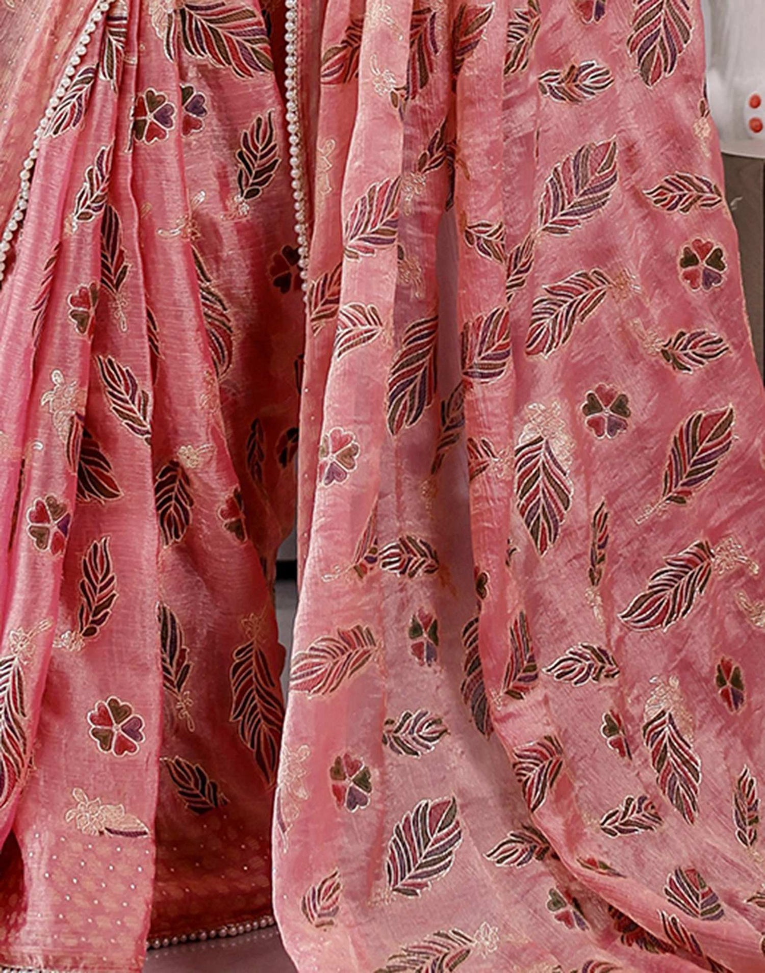 Blush Pink Shimmer Chiffon Foil Printed Saree