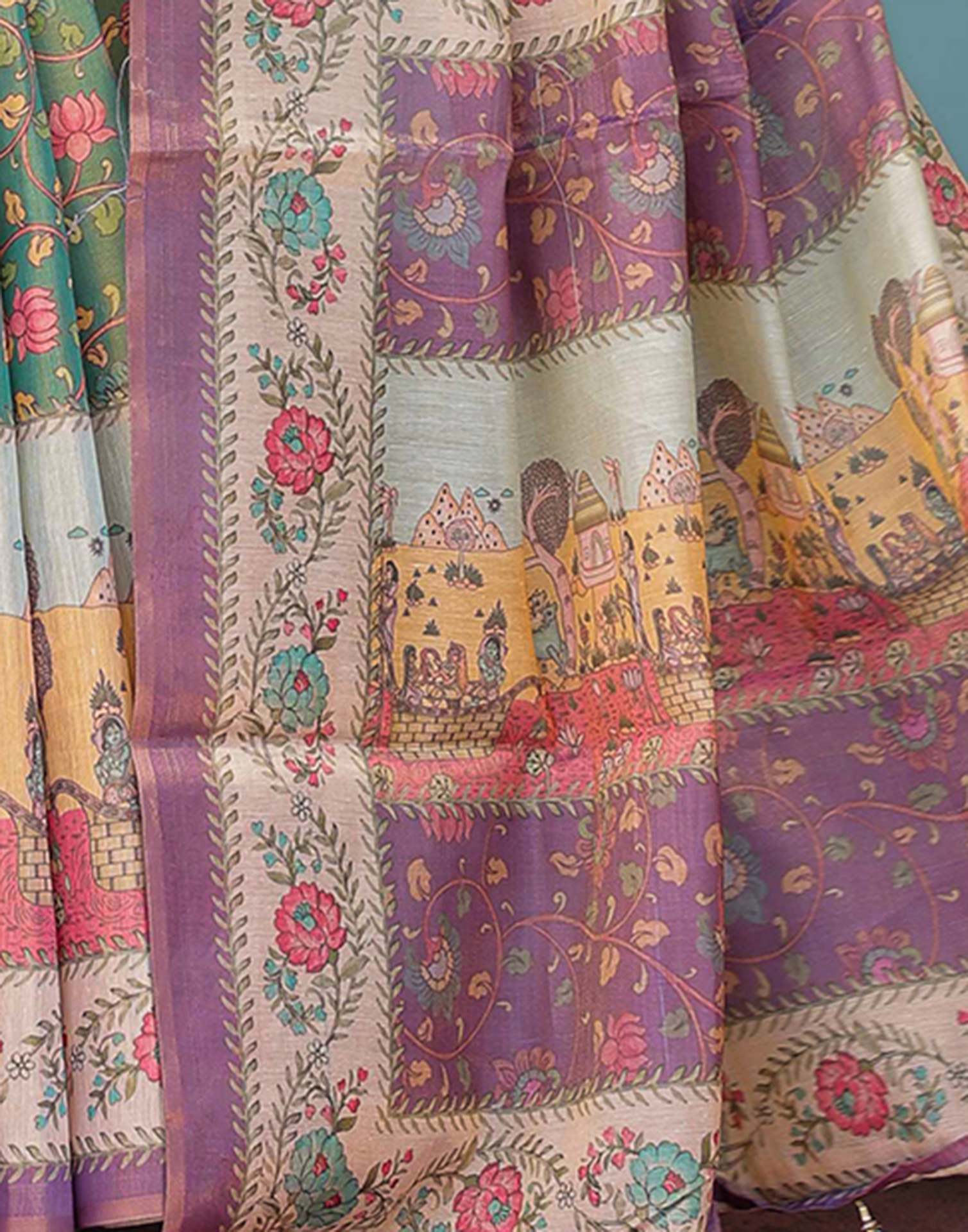 Green Shimmer Silk Printed Saree