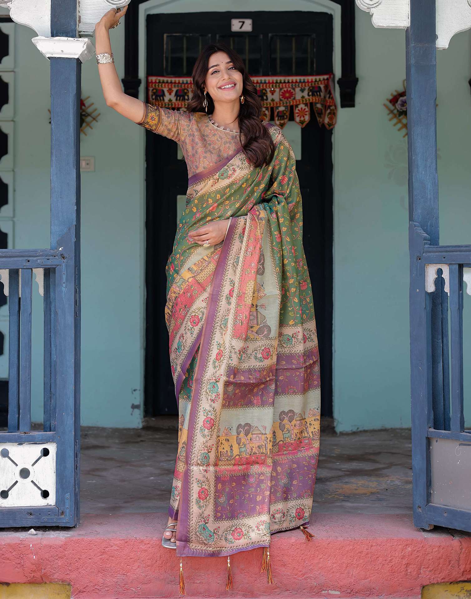 Green Shimmer Silk Printed Saree