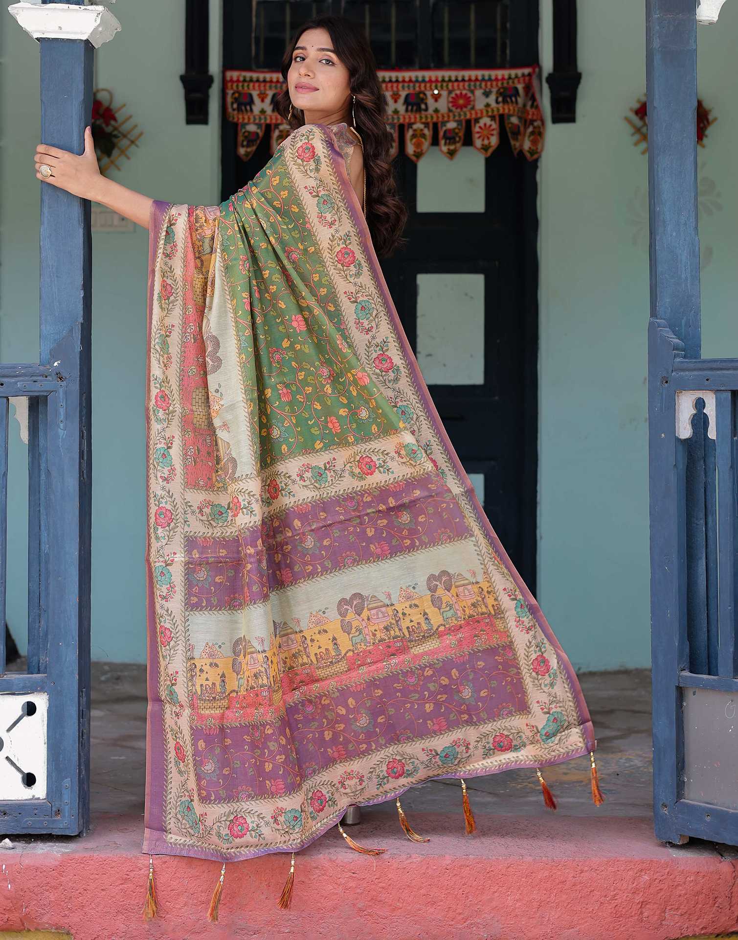 Green Shimmer Silk Printed Saree