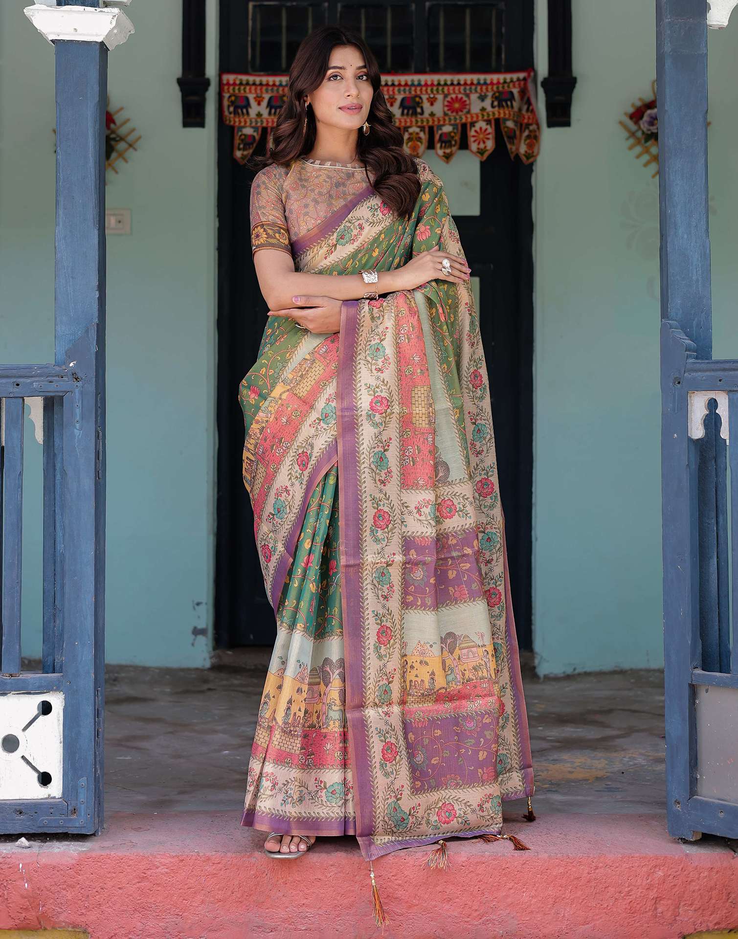 Green Shimmer Silk Printed Saree