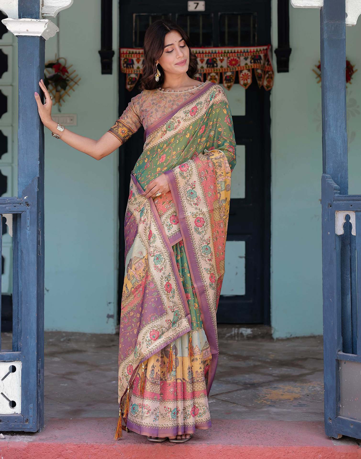 Green Shimmer Silk Printed Saree