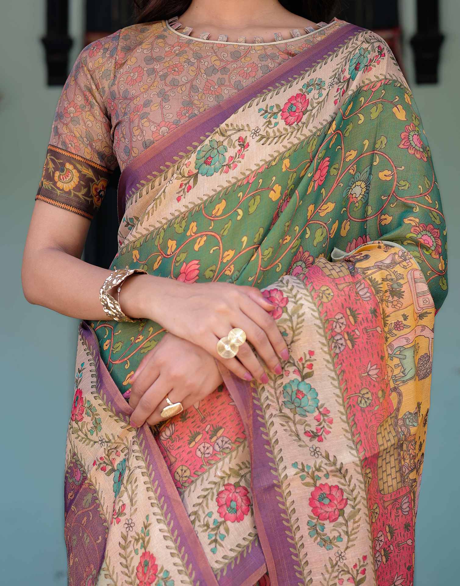 Green Shimmer Silk Printed Saree