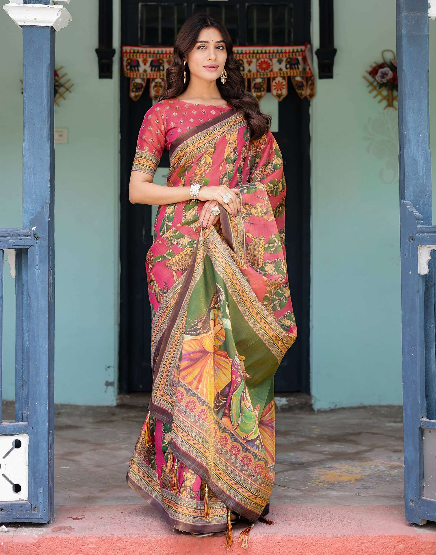 Pink Shimmer Silk Printed Saree