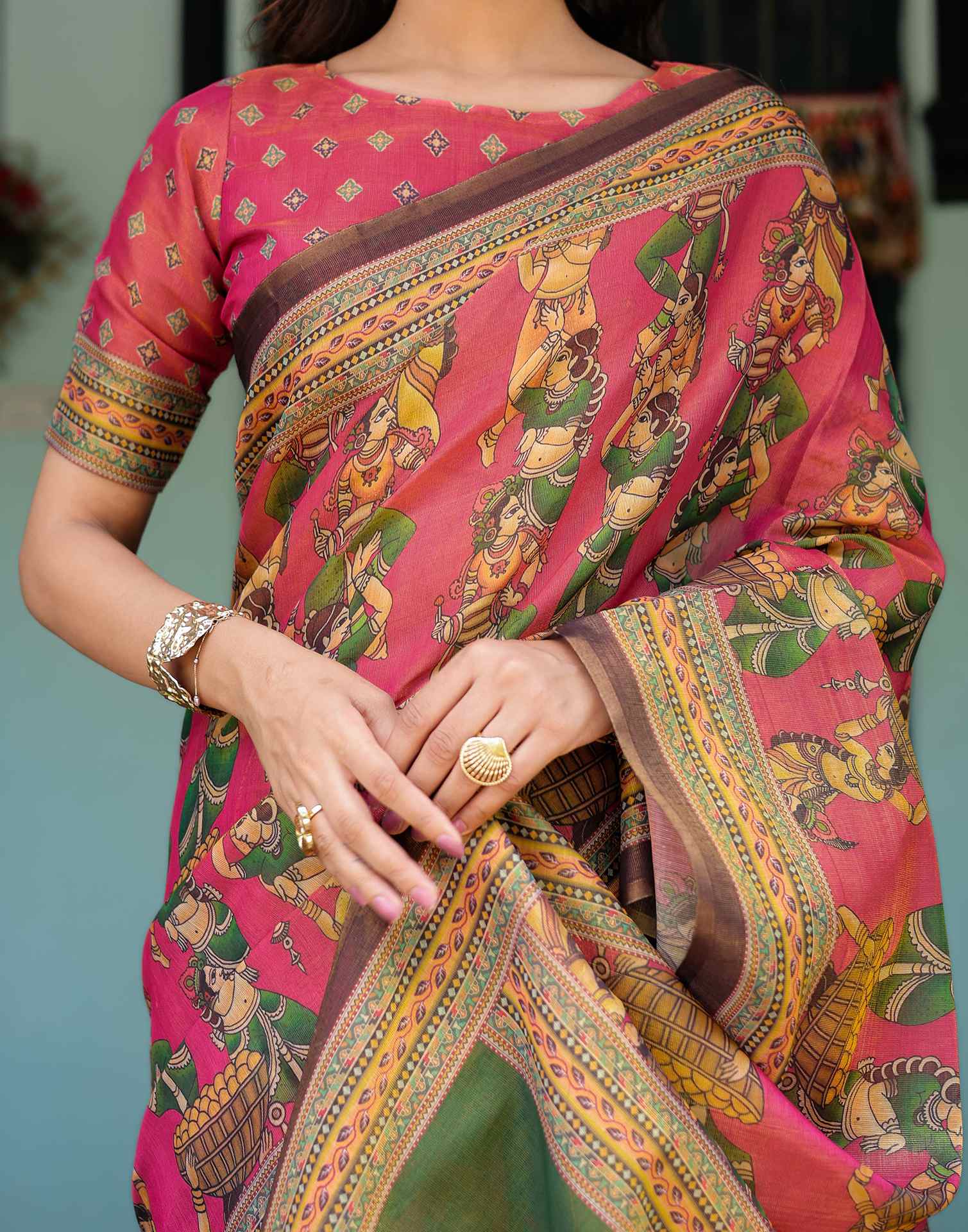 Pink Shimmer Silk Printed Saree