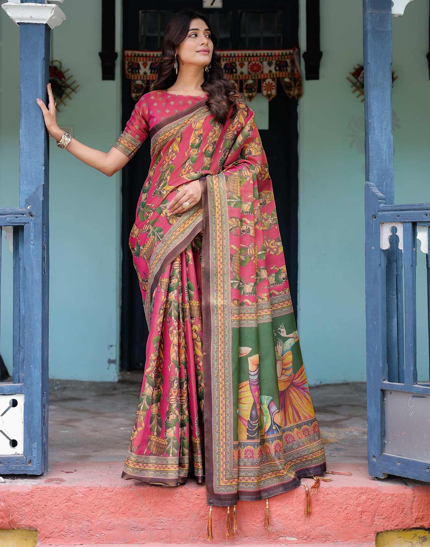 Pink Shimmer Silk Printed Saree