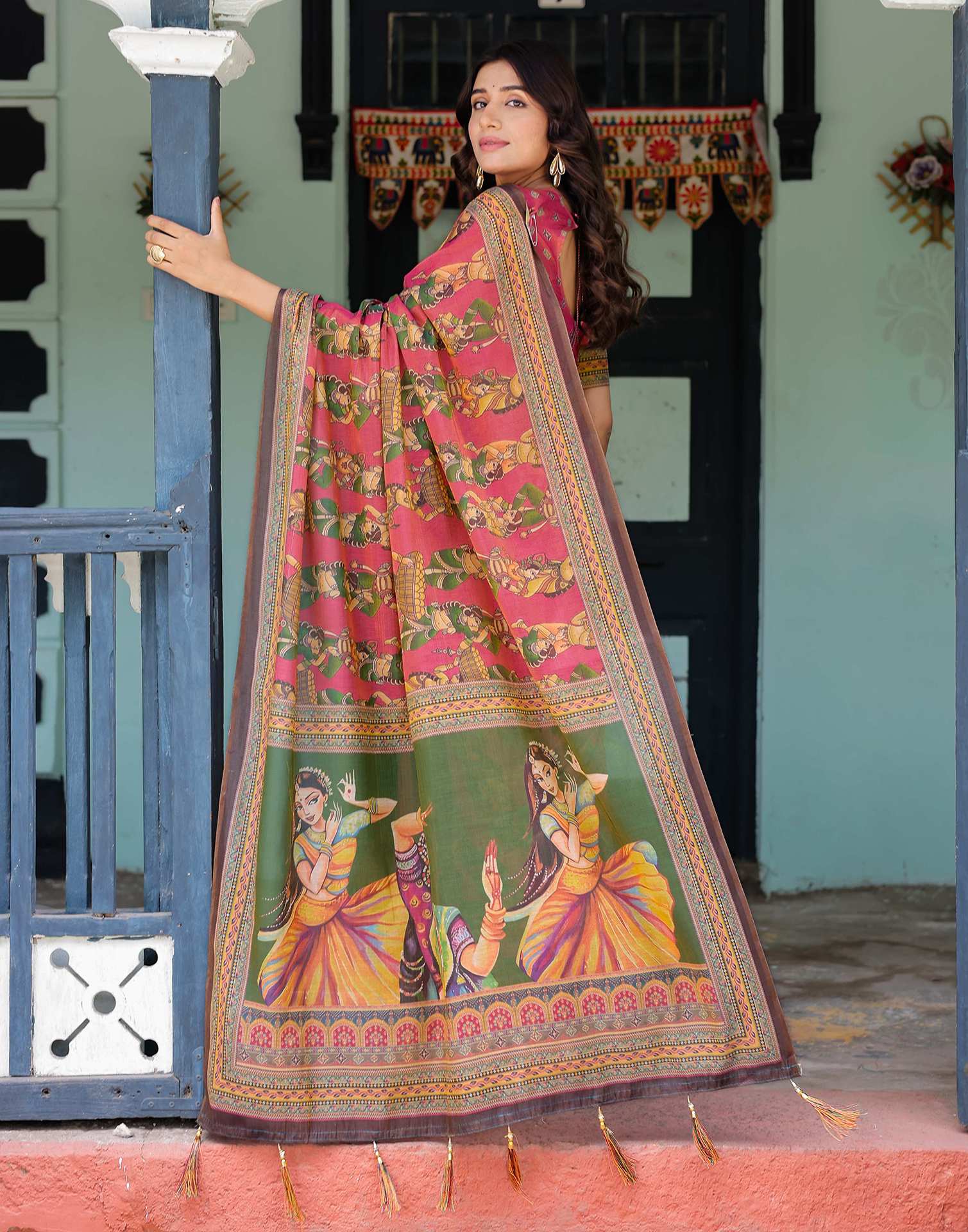 Pink Shimmer Silk Printed Saree