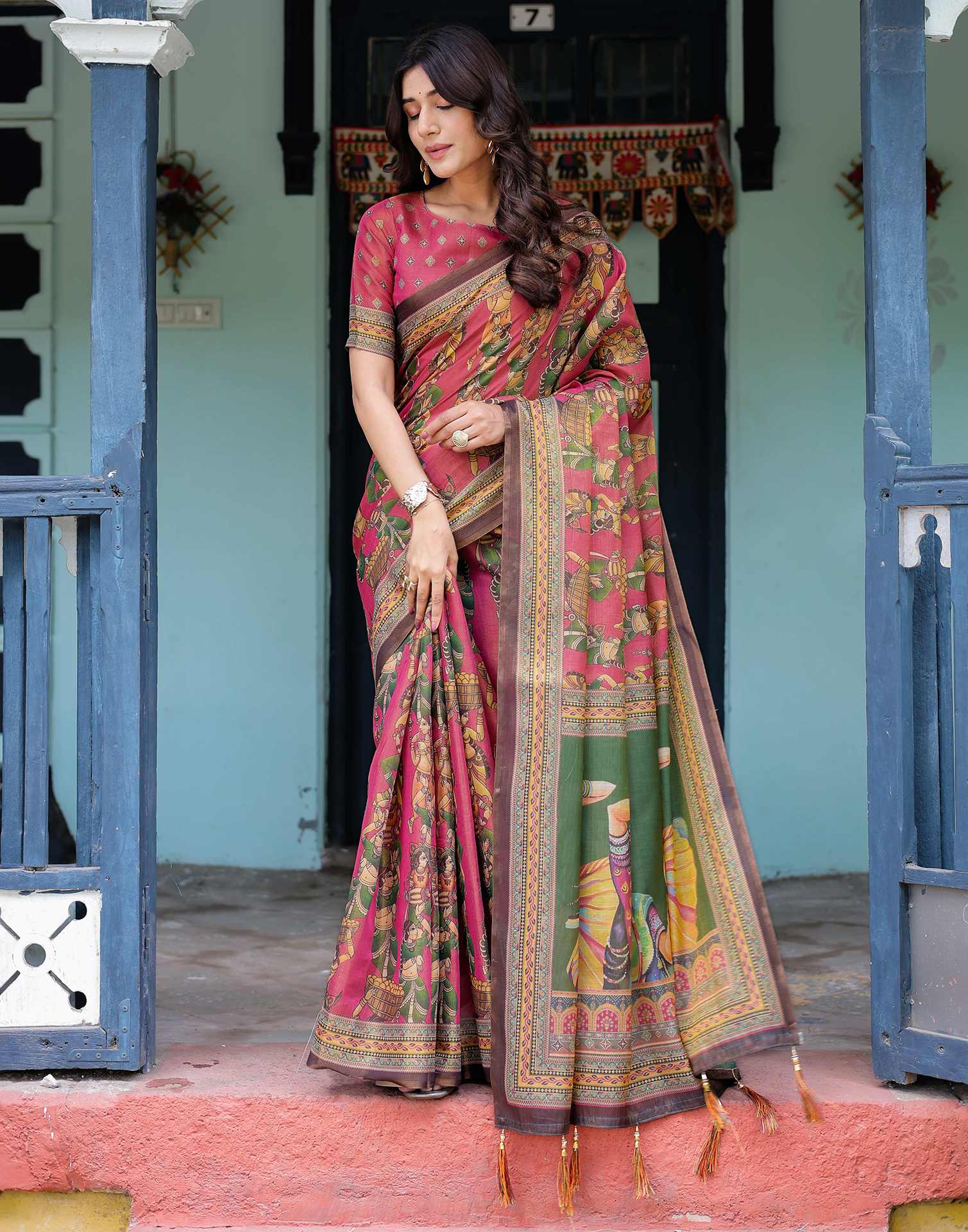 Pink Shimmer Silk Printed Saree